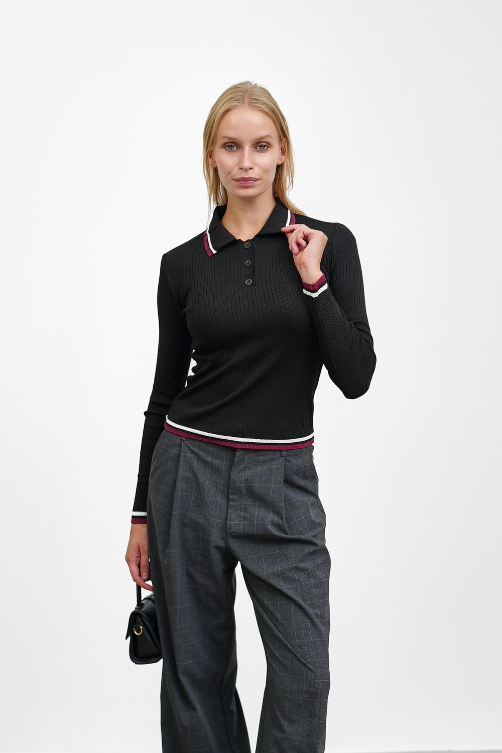 İmaj Butik Füme Fitilli Polo Yaka Çizgili Triko Body Kazak görsel 6