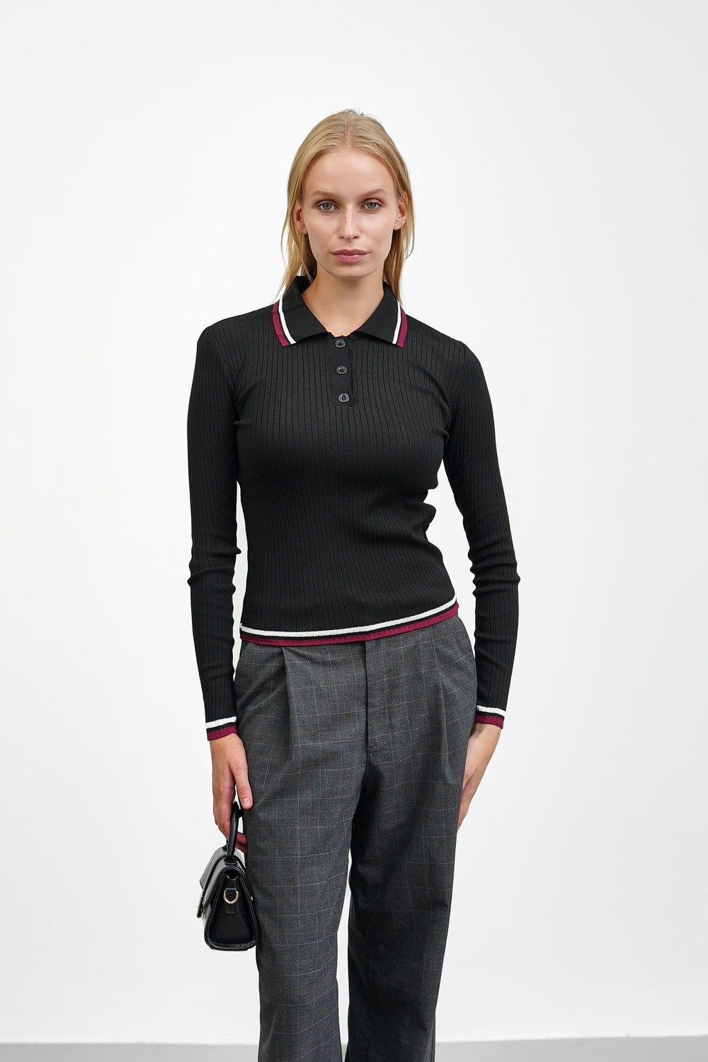 İmaj Butik Füme Fitilli Polo Yaka Çizgili Triko Body Kazak görsel 7