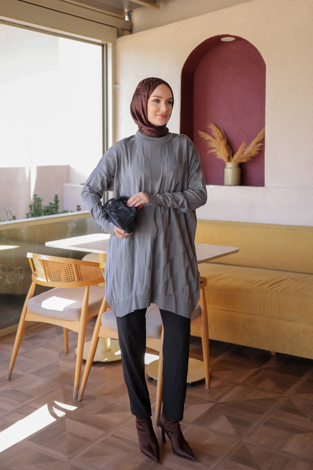 İmaj Butik Koyu Vizon Soğuk Iplik Triko Tunik görsel 2
