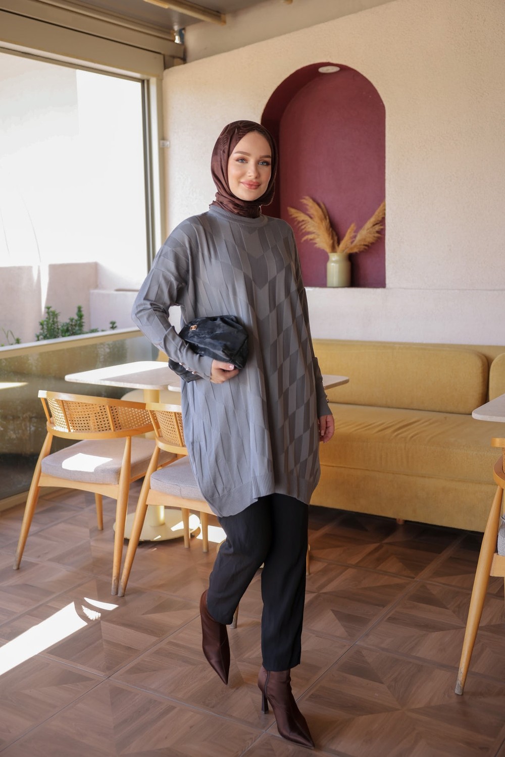 İmaj Butik Koyu Vizon Soğuk Iplik Triko Tunik görsel 3