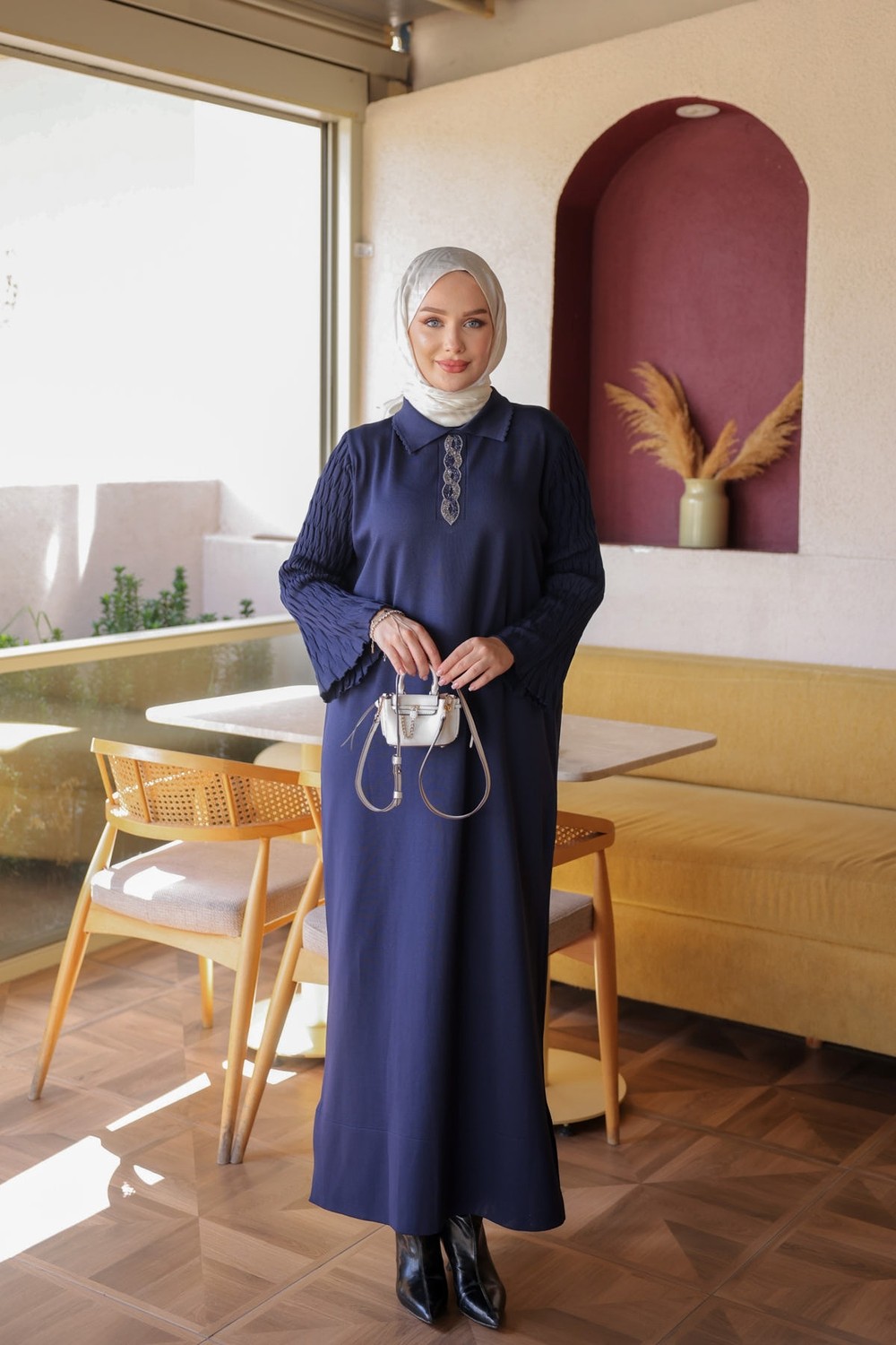 İmaj Butik Kahverengi Merserize Taşlı Triko Elbise görsel 7