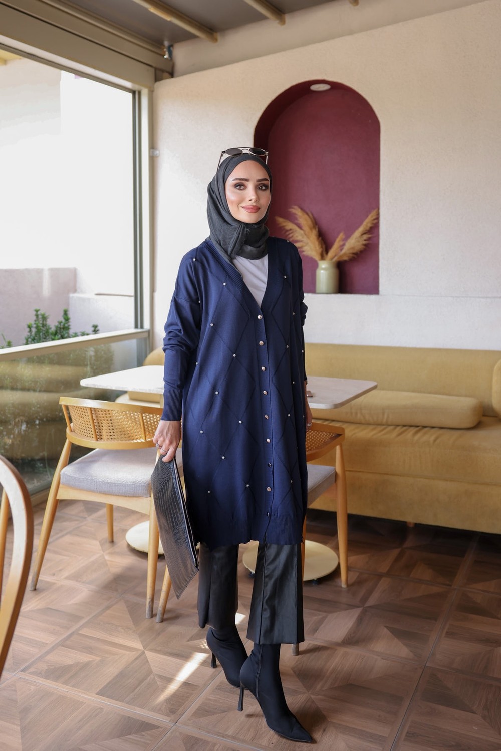 İmaj Butik Gri Taşlı Soğuk Iplik Triko Hırka görsel 6