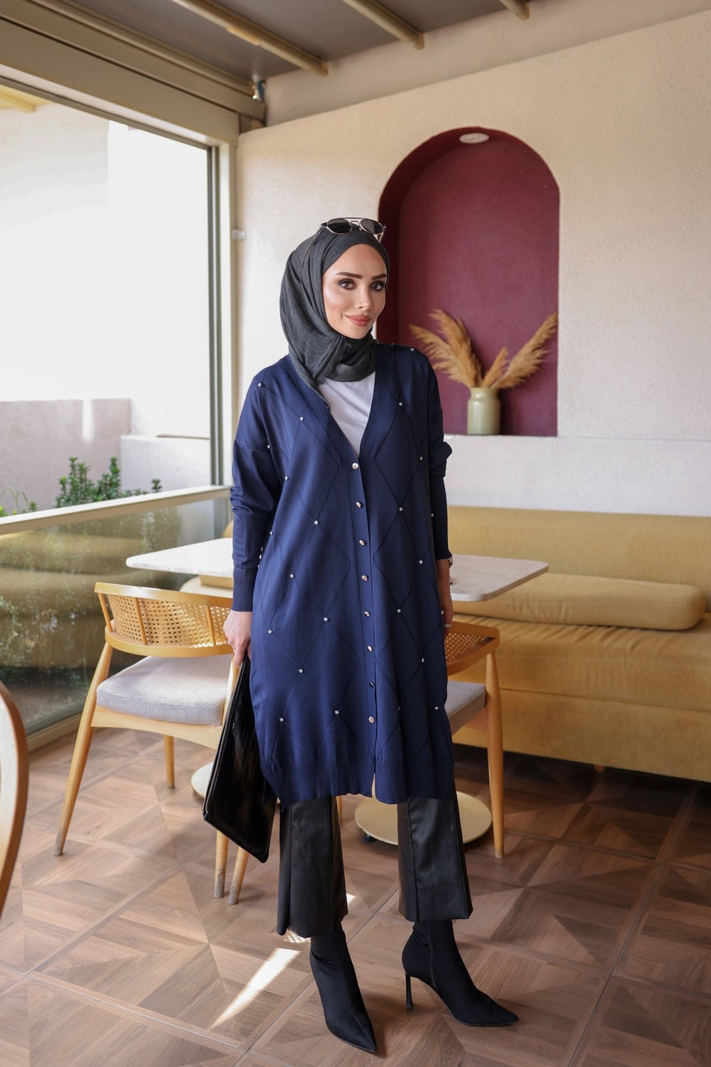 İmaj Butik Gri Taşlı Soğuk Iplik Triko Hırka görsel 7