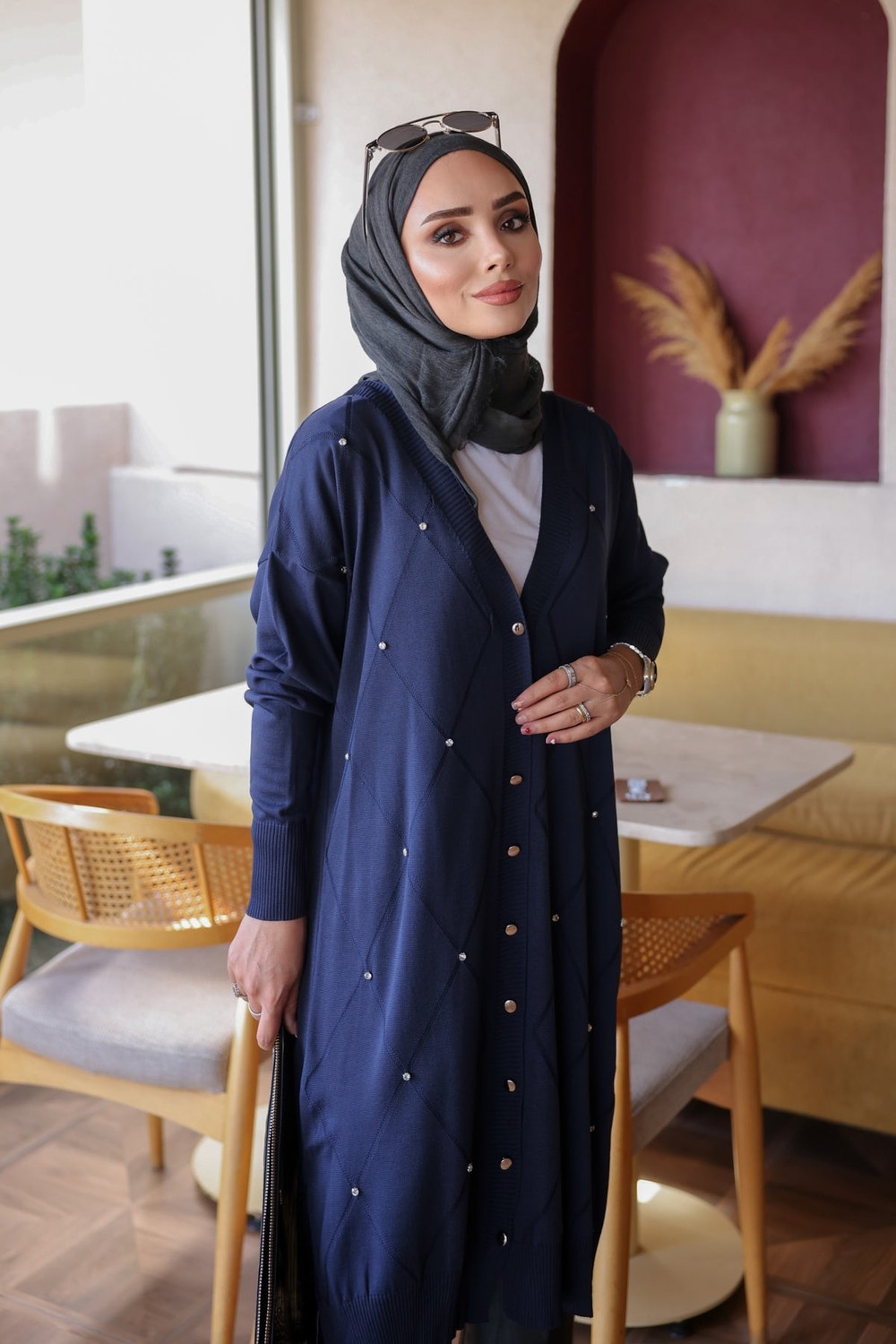 İmaj Butik Gri Taşlı Soğuk Iplik Triko Hırka görsel 8