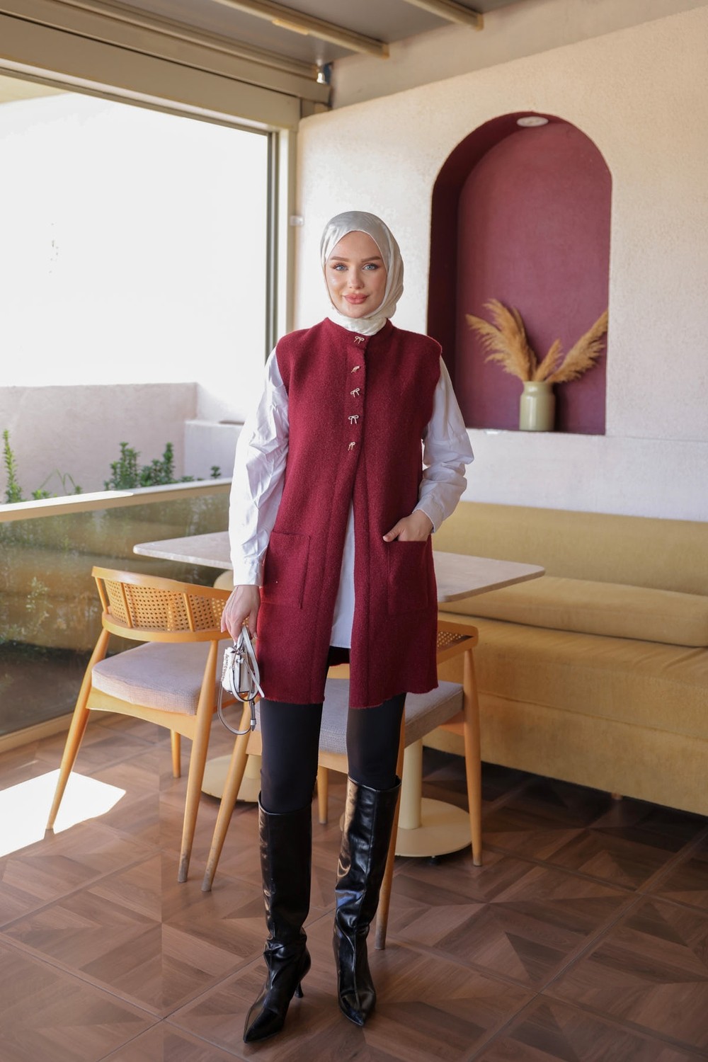 İmaj Butik Krem Fiyonk Düğmeli Keçe Yelek görsel 2