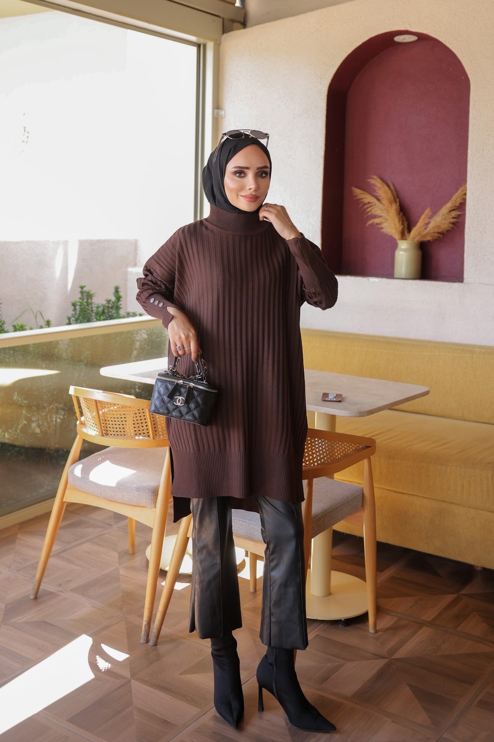 İmaj Butik Mürdüm Soğuk Iplik Kol Düğmeli Triko Tunik görsel 6