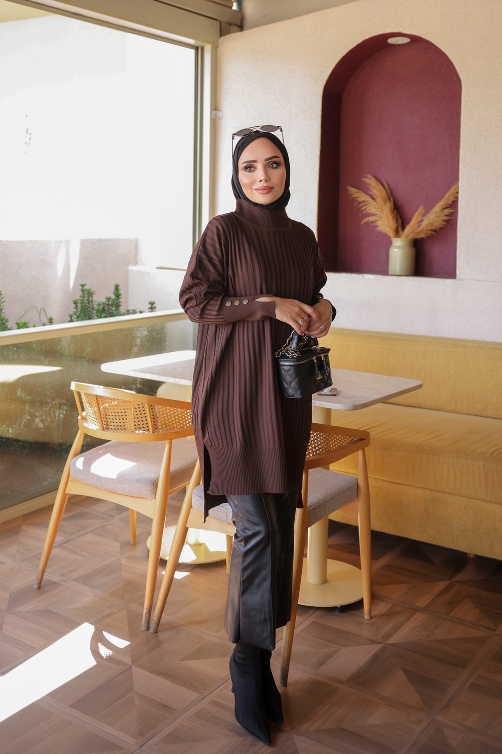 İmaj Butik Mürdüm Soğuk Iplik Kol Düğmeli Triko Tunik görsel 7