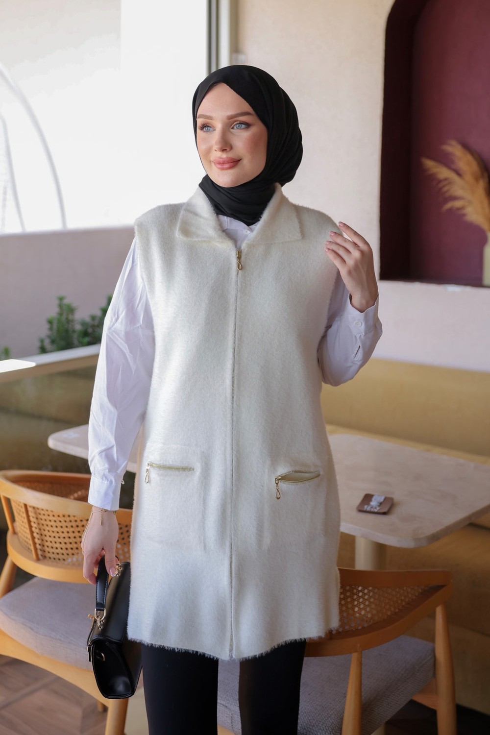 İmaj Butik Bordo Fermuarlı Angora Yumoş Triko Yelek