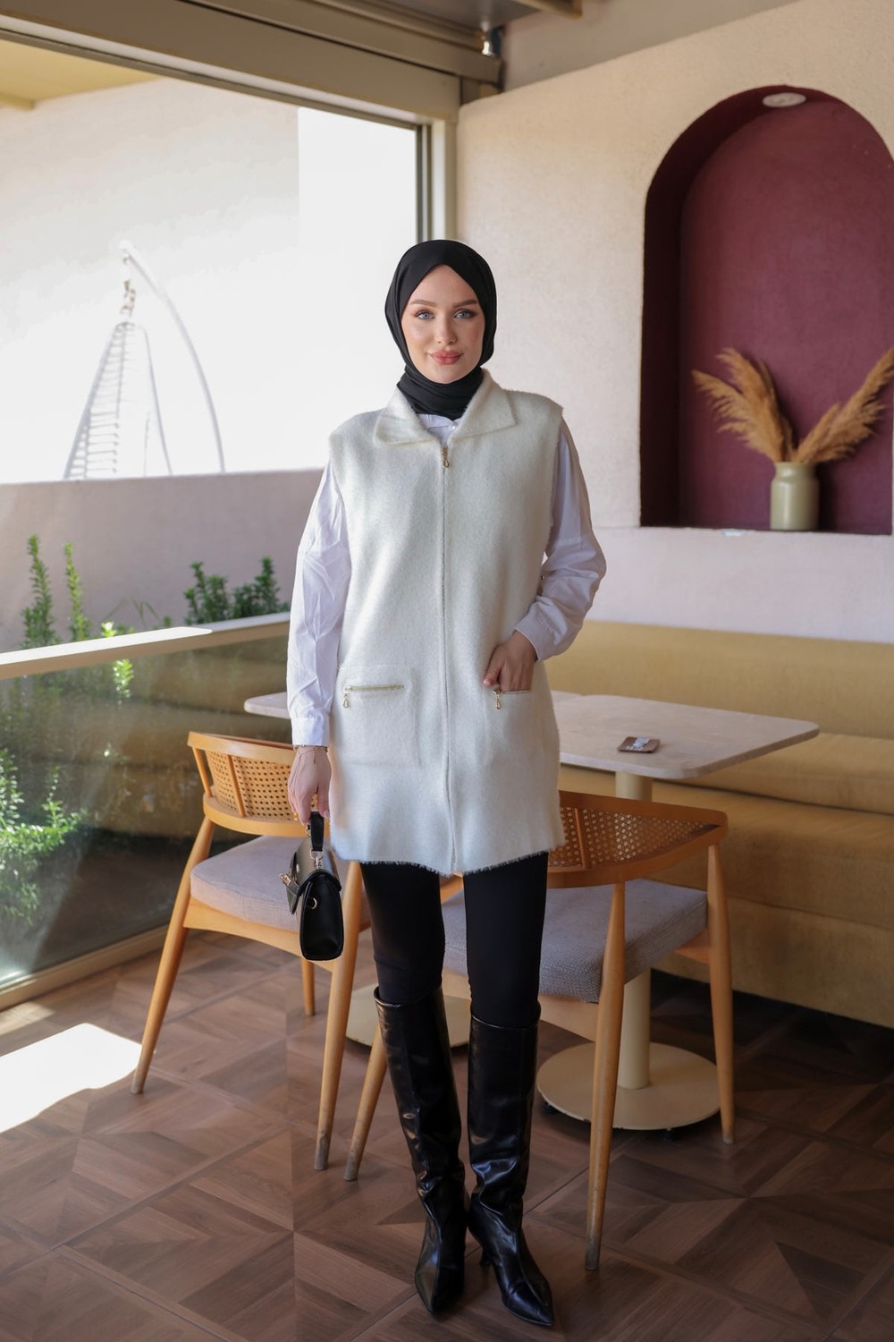 İmaj Butik Bordo Fermuarlı Angora Yumoş Triko Yelek görsel 2