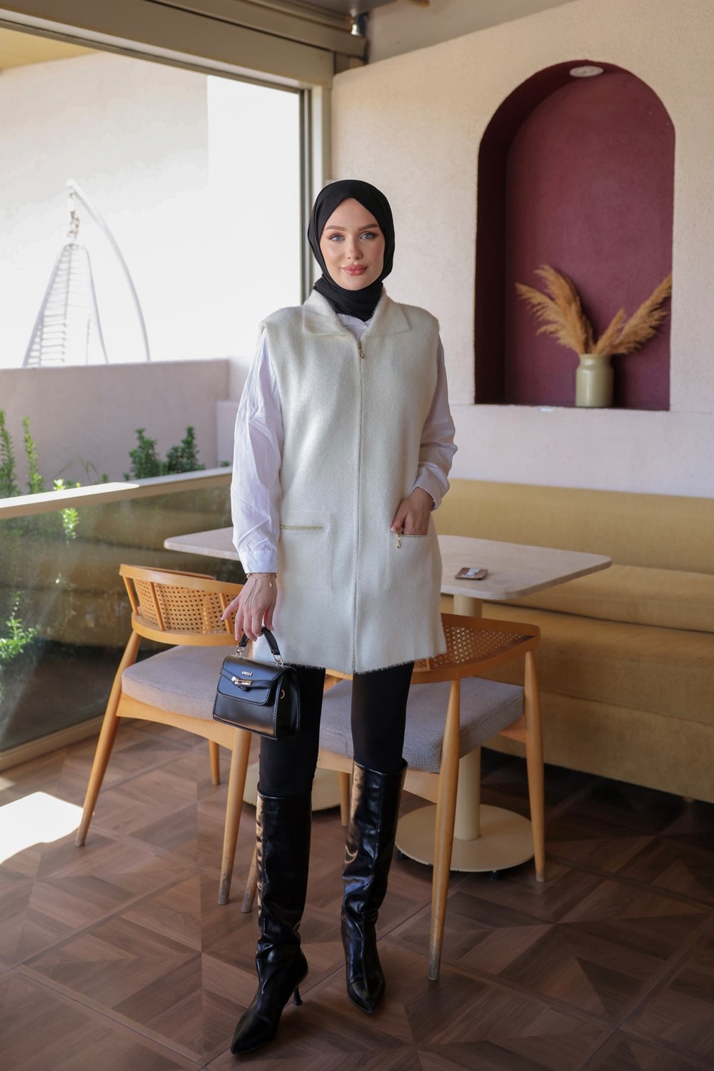 İmaj Butik Bordo Fermuarlı Angora Yumoş Triko Yelek görsel 3