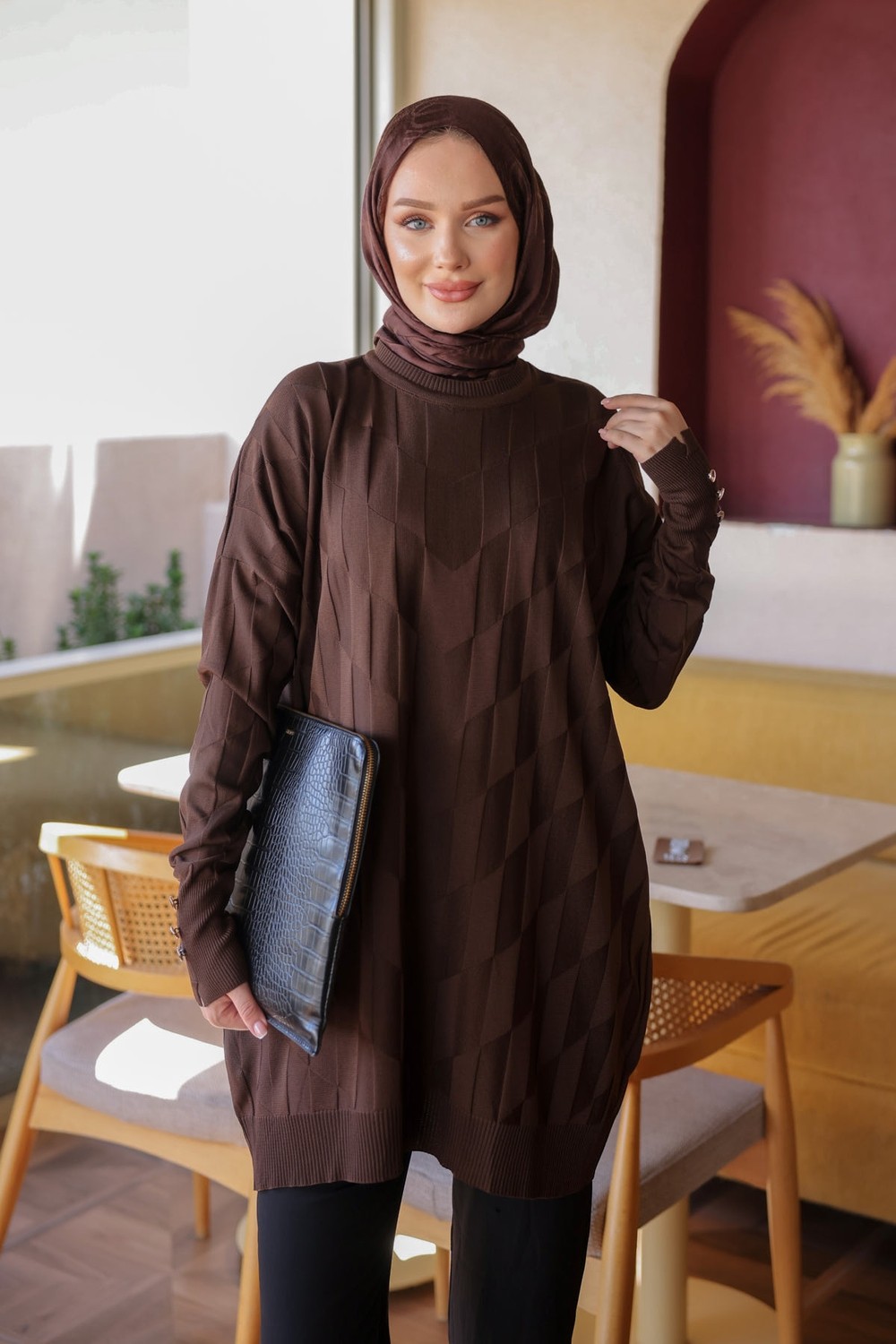 İmaj Butik Koyu Vizon Soğuk Iplik Triko Tunik görsel 6