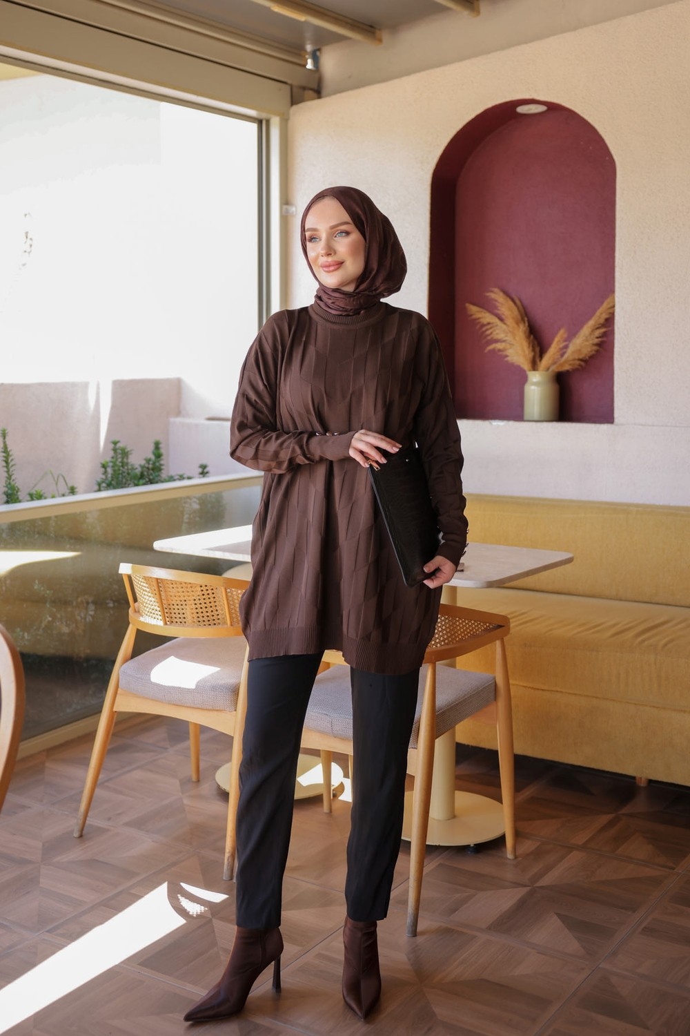 İmaj Butik Koyu Vizon Soğuk Iplik Triko Tunik görsel 7