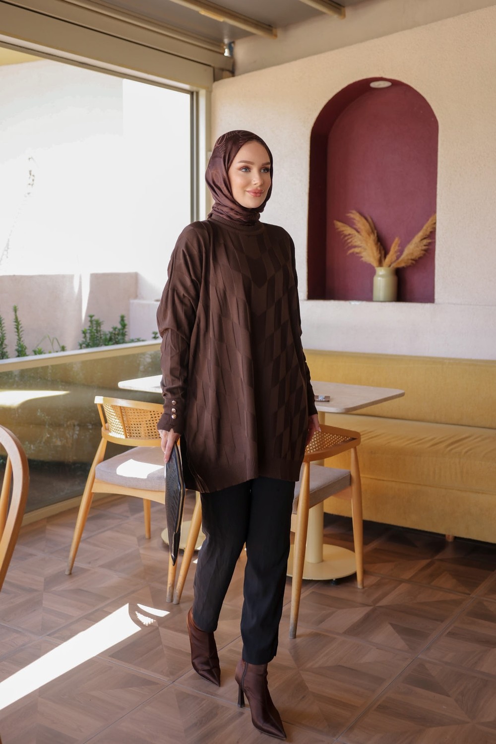İmaj Butik Koyu Vizon Soğuk Iplik Triko Tunik görsel 8