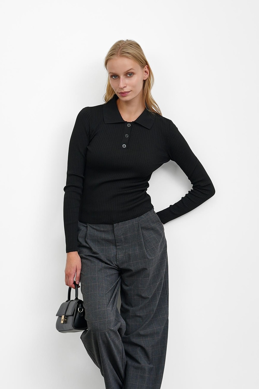 İmaj Butik Bordo Fitilli Polo Yaka Triko Body Kazak