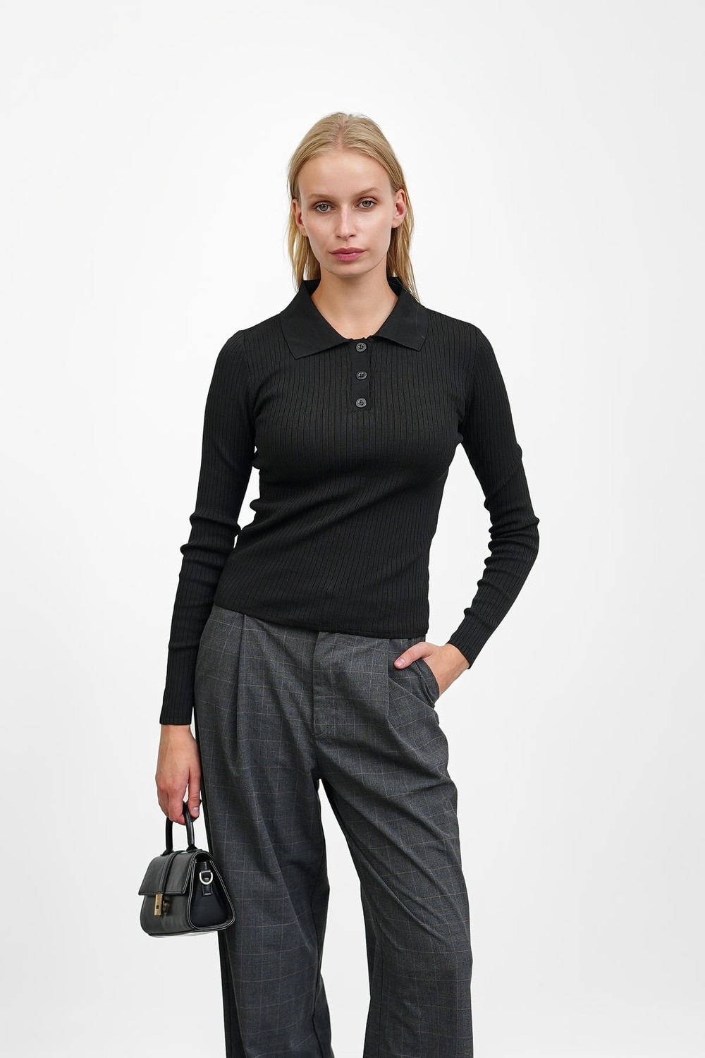 İmaj Butik Bordo Fitilli Polo Yaka Triko Body Kazak görsel 2