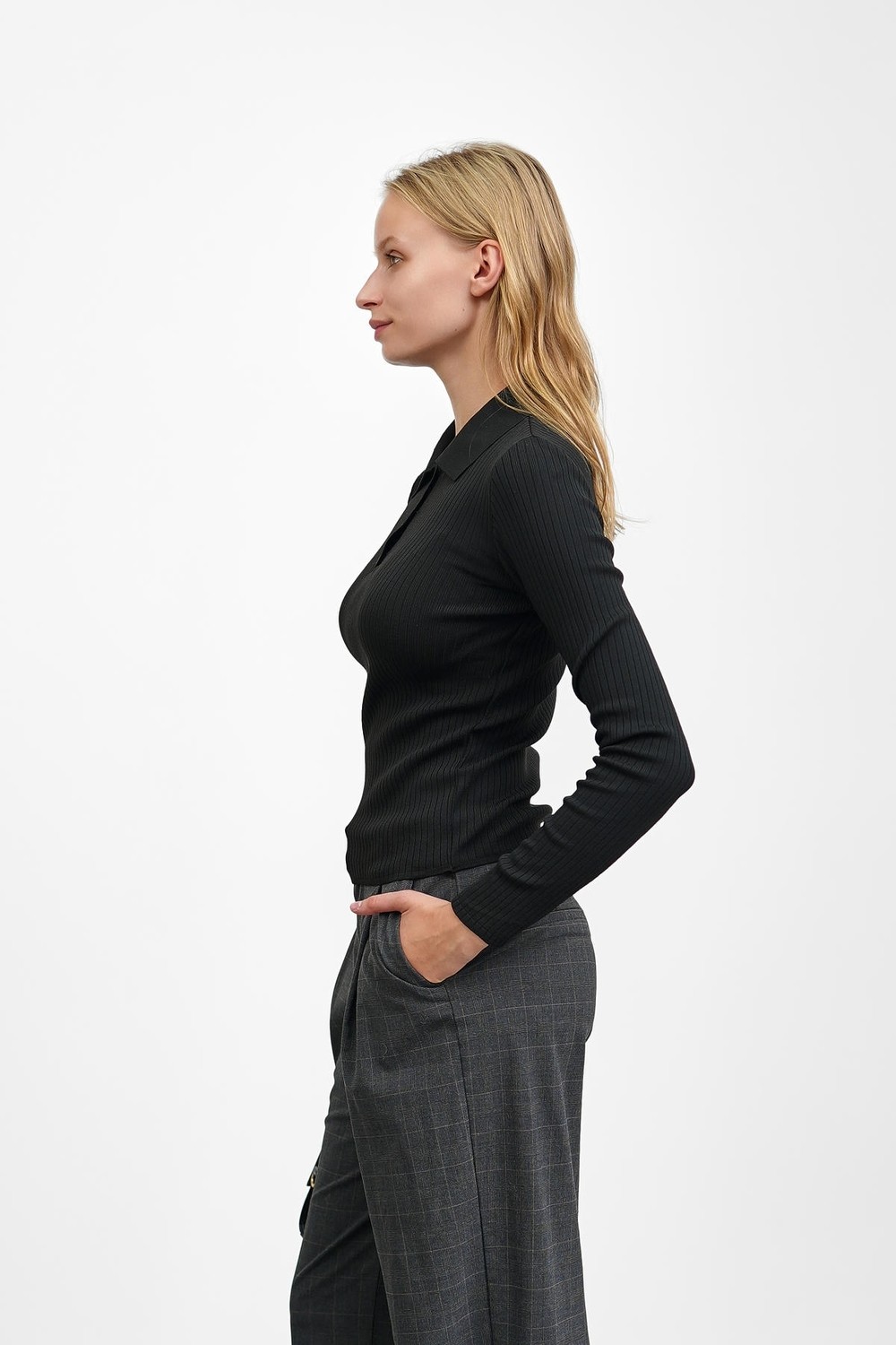 İmaj Butik Bordo Fitilli Polo Yaka Triko Body Kazak görsel 3