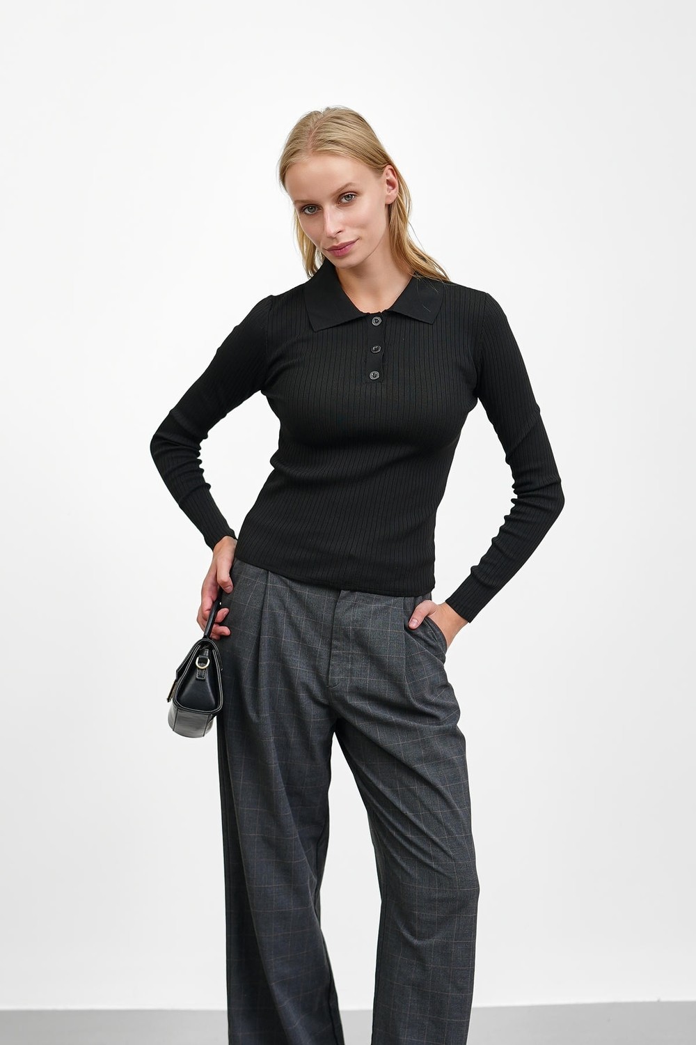 İmaj Butik Bordo Fitilli Polo Yaka Triko Body Kazak görsel 5