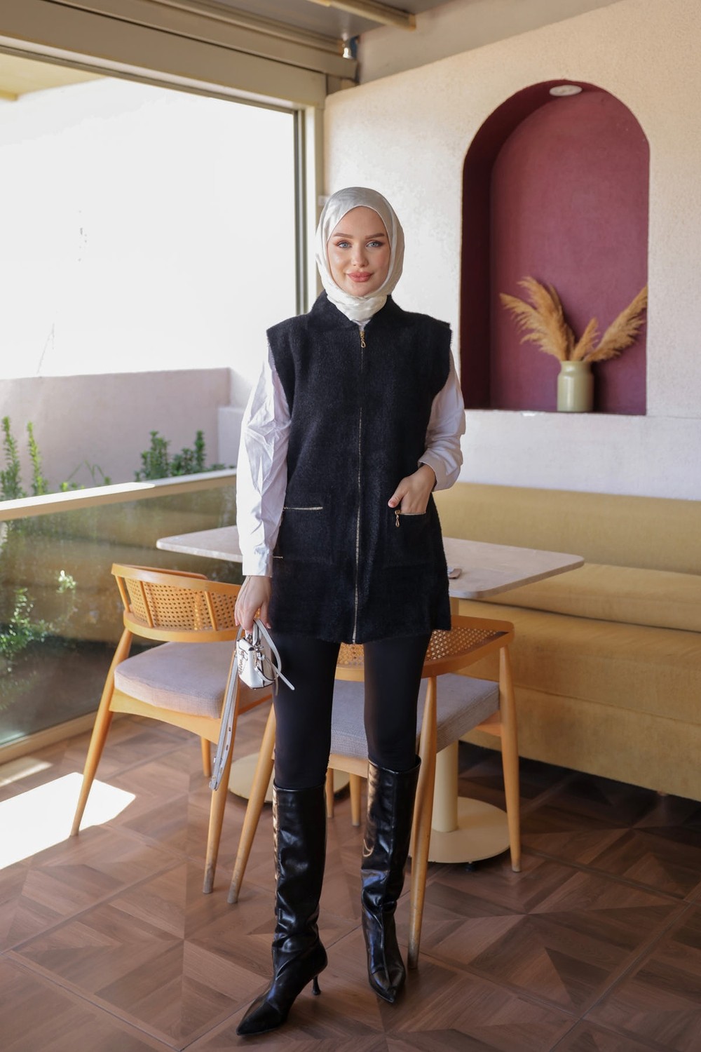 İmaj Butik Bordo Fermuarlı Angora Yumoş Triko Yelek görsel 7