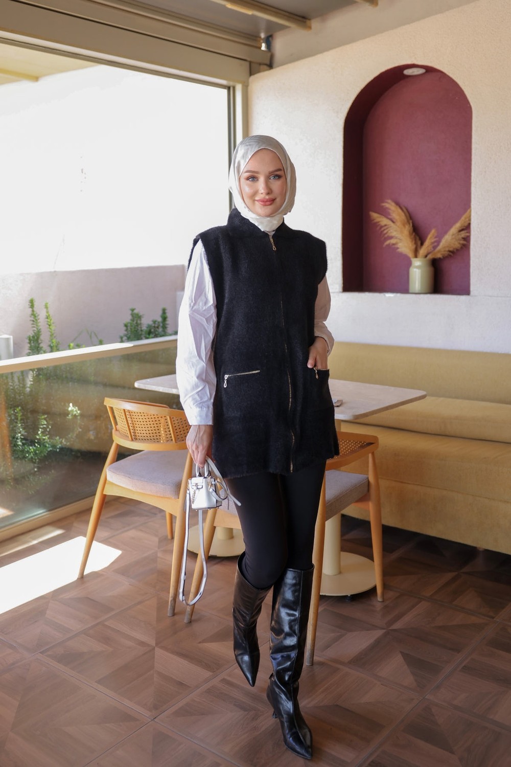 İmaj Butik Bordo Fermuarlı Angora Yumoş Triko Yelek görsel 8
