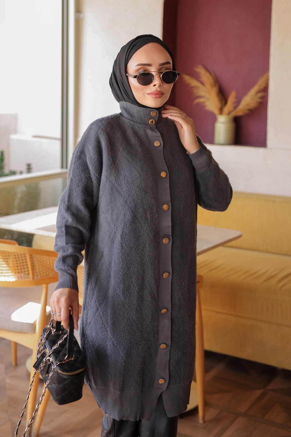 İmaj Butik Siyah Düğmeli Angora Yumoş Triko Hırka görsel 6