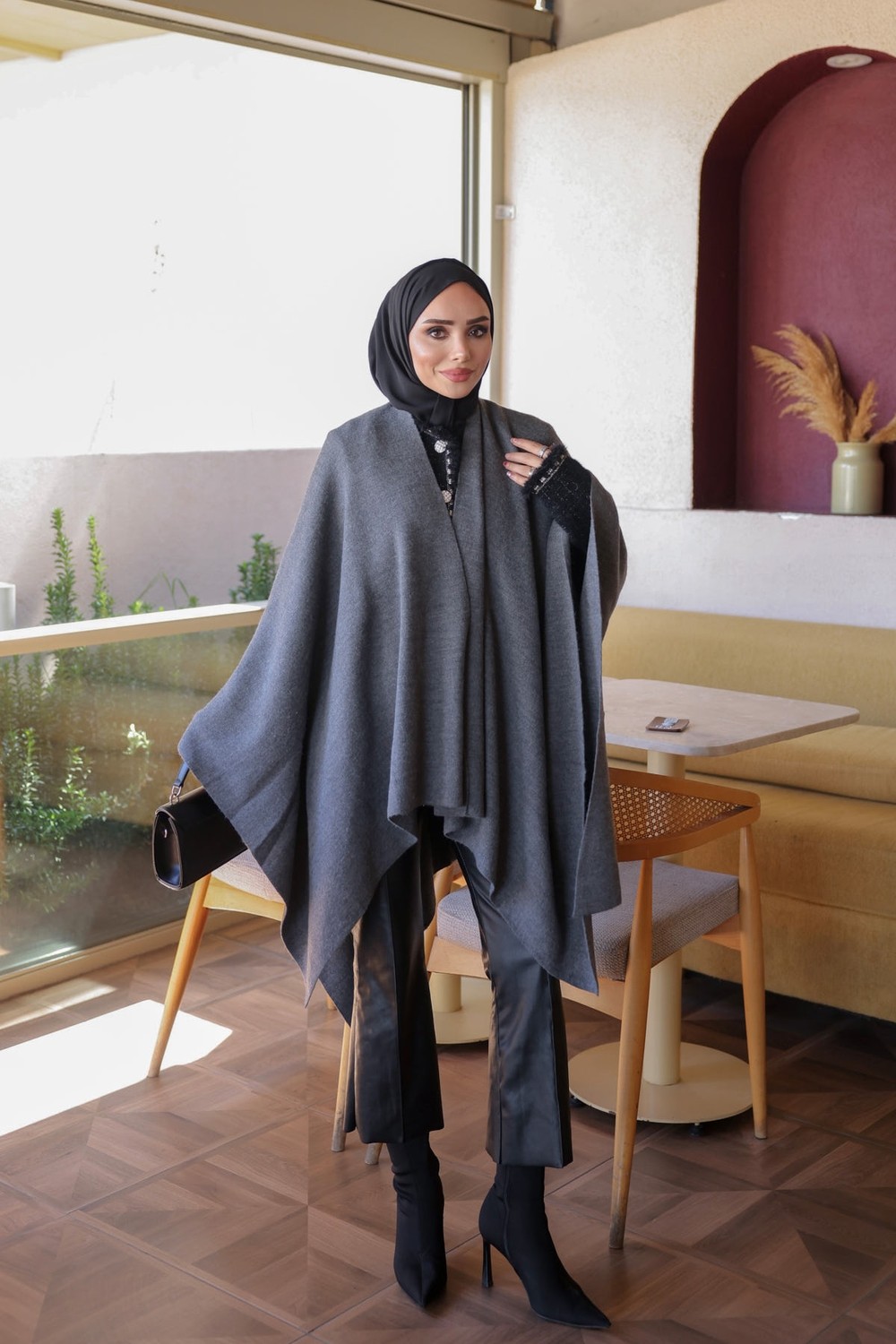 İmaj Butik Siyah Salaş Merserize Triko Panço
