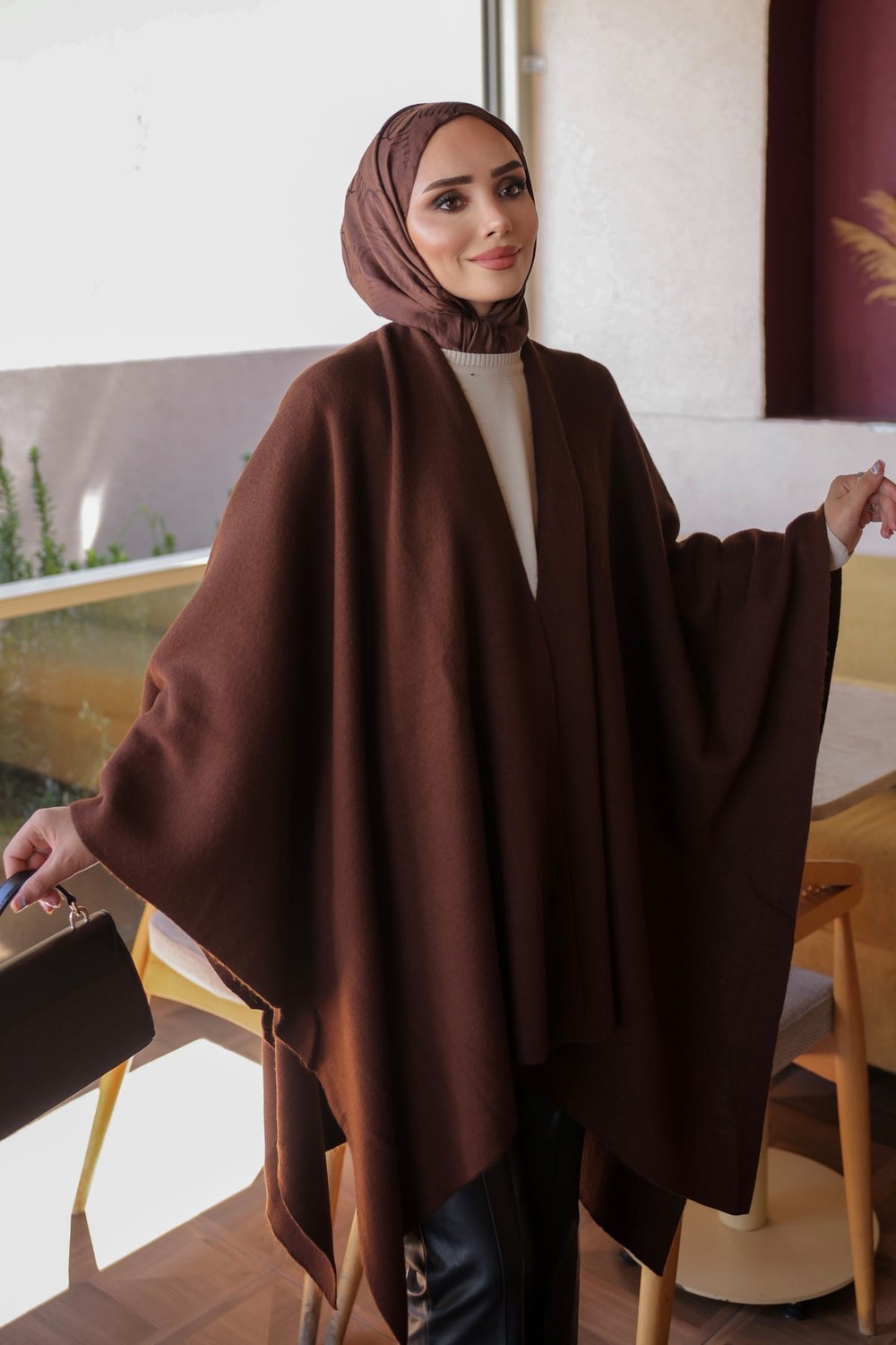 İmaj Butik Siyah Salaş Merserize Triko Panço görsel 4