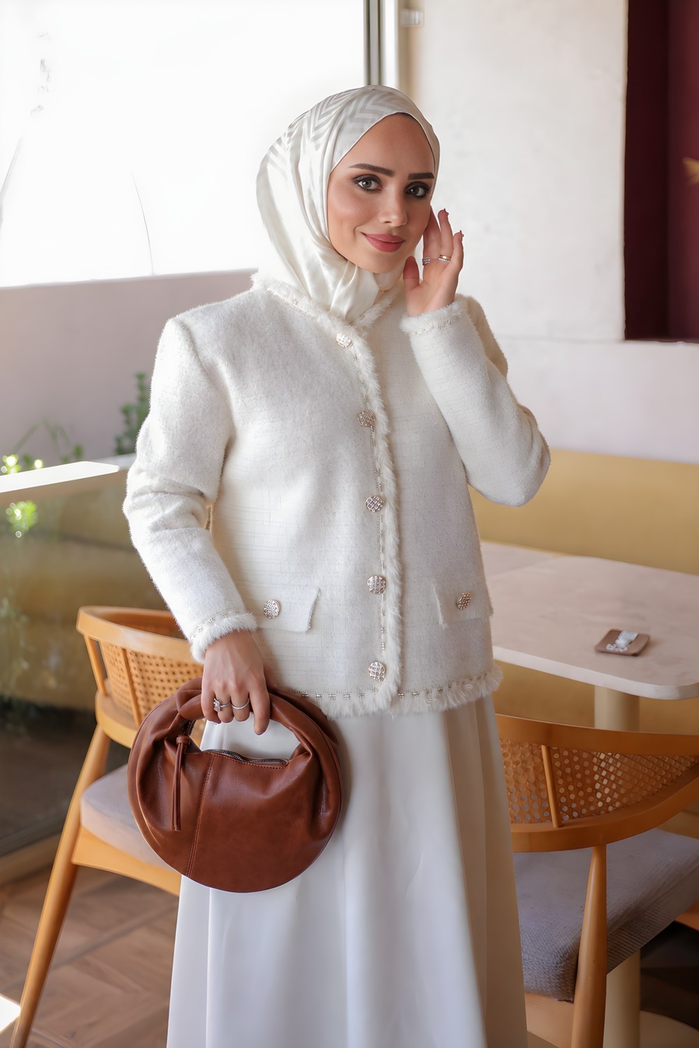 İmaj Butik Kahverengi Püskül Detaylı Angora Triko Hırka görsel 2
