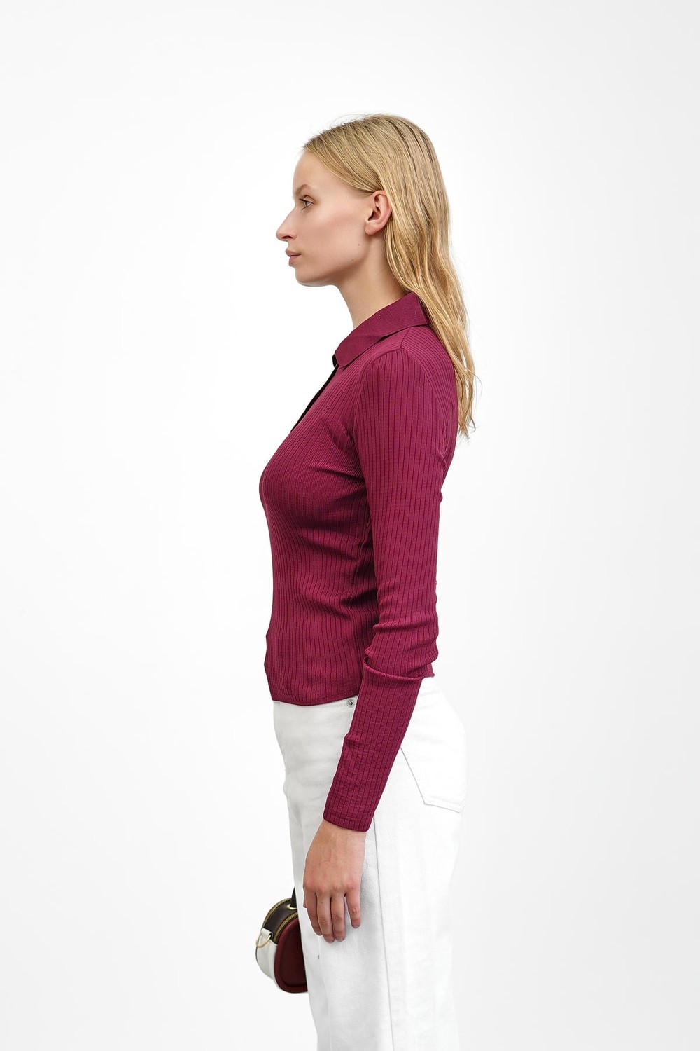 İmaj Butik Bordo Fitilli Polo Yaka Triko Body Kazak görsel 7