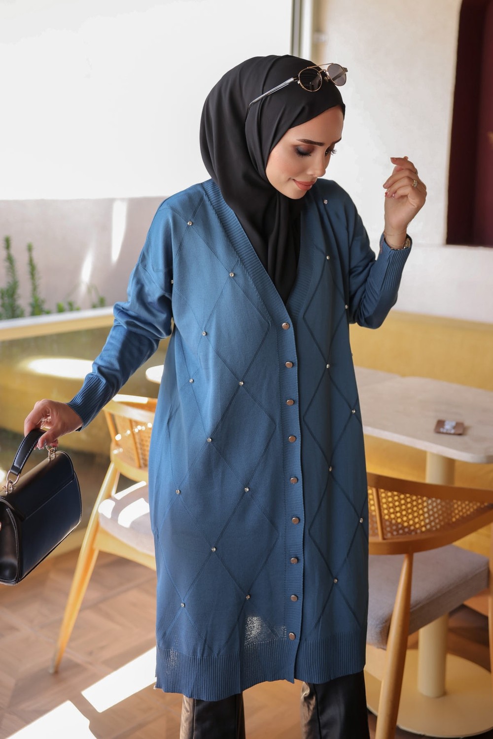 İmaj Butik Gri Taşlı Soğuk Iplik Triko Hırka
