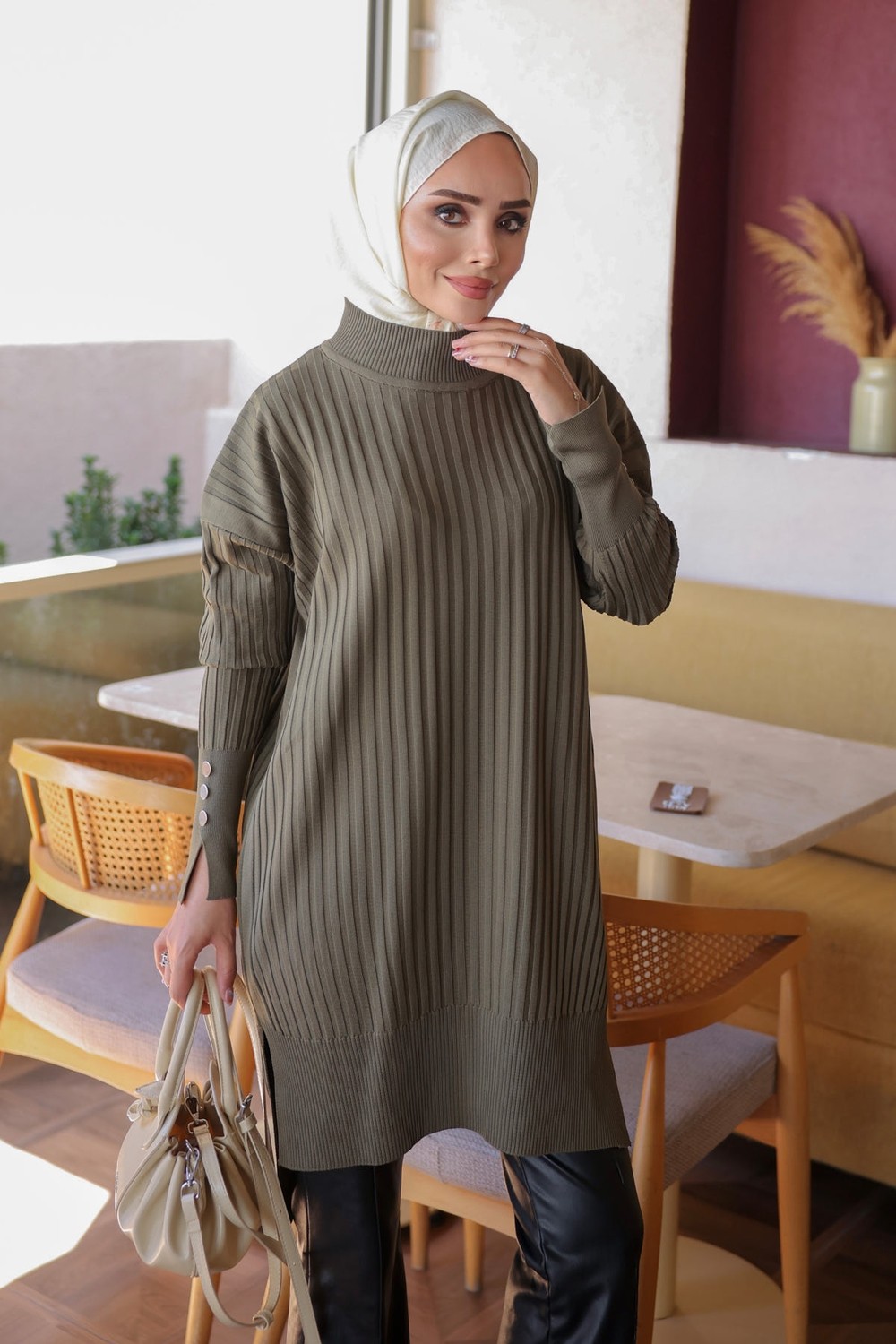 İmaj Butik Mürdüm Soğuk Iplik Kol Düğmeli Triko Tunik