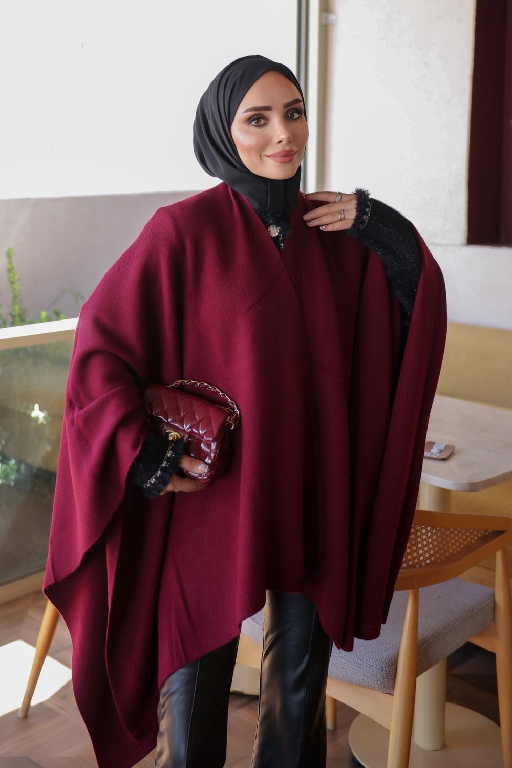 İmaj Butik Siyah Salaş Merserize Triko Panço