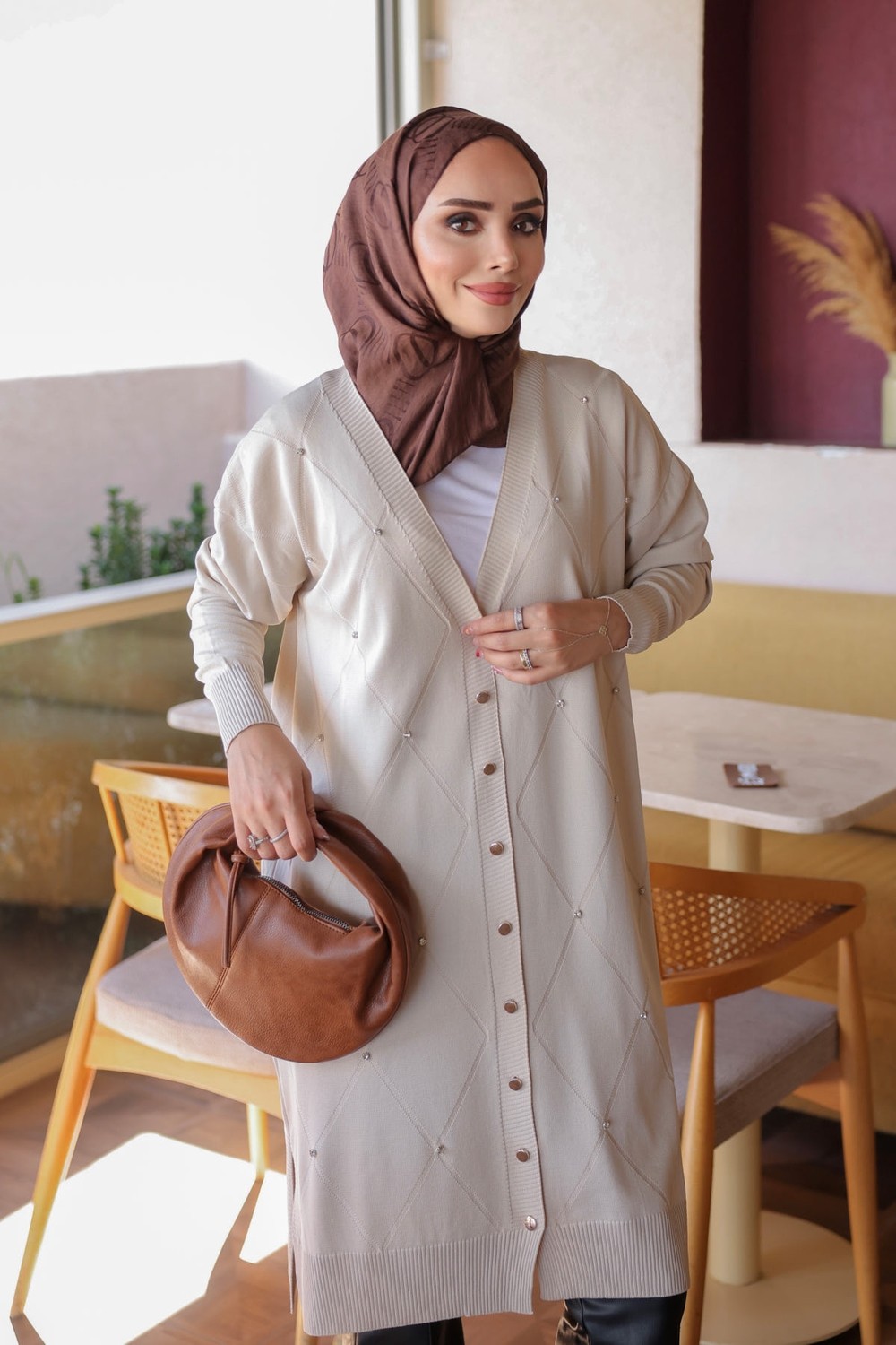 İmaj Butik Gri Taşlı Soğuk Iplik Triko Hırka