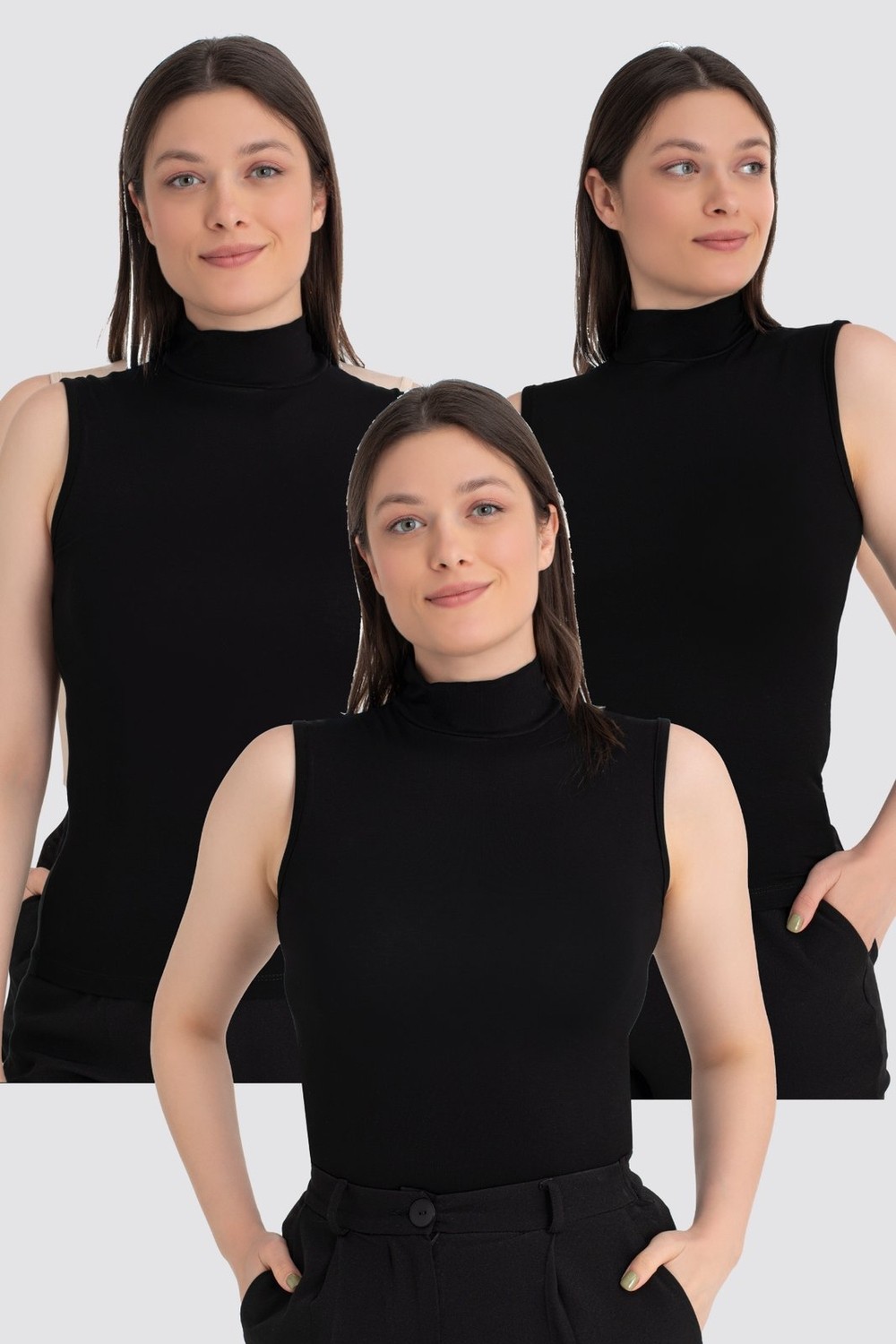Arma Yıldız Kadın Balıkçı Yaka Kolsuz Body 3'lü Paket