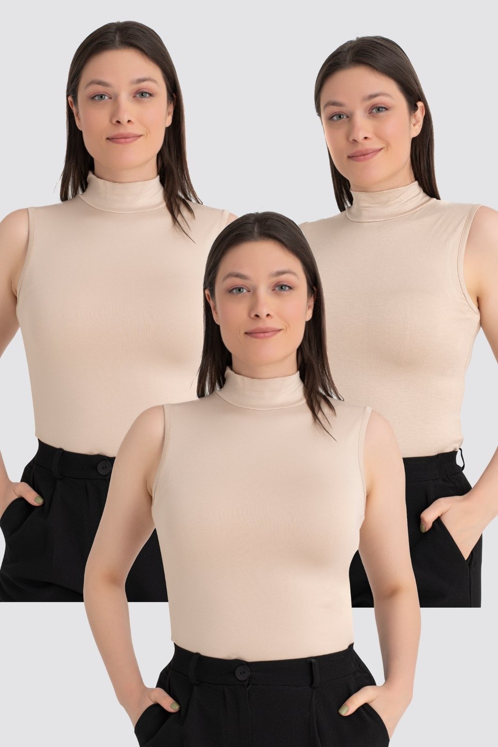 Arma Yıldız Kadın Balıkçı Yaka Kolsuz Body 3'lü Paket görsel 7