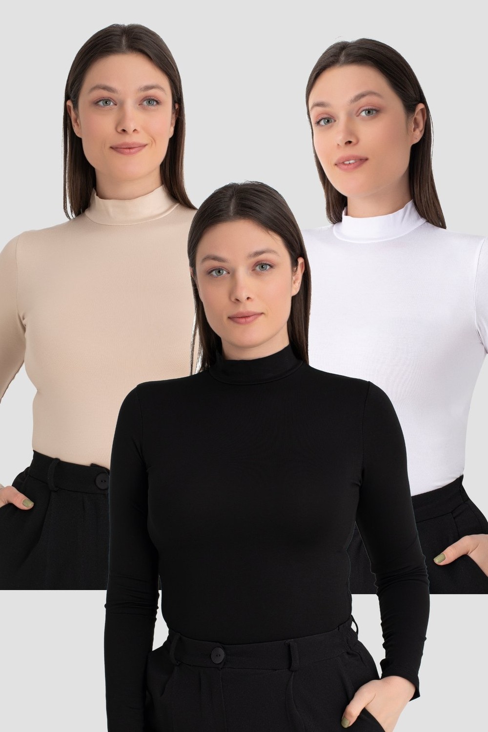 Arma Yıldız Kadın Balıkçı Yaka Uzun Kollu Body 3 Adet