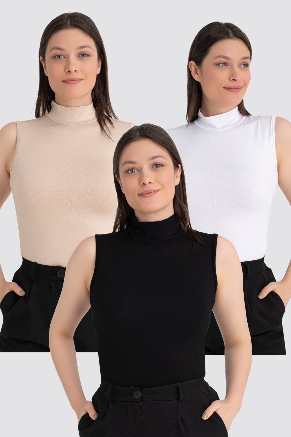 Arma Yıldız Kadın Balıkçı Yaka Kolsuz Body 3'lü Paket