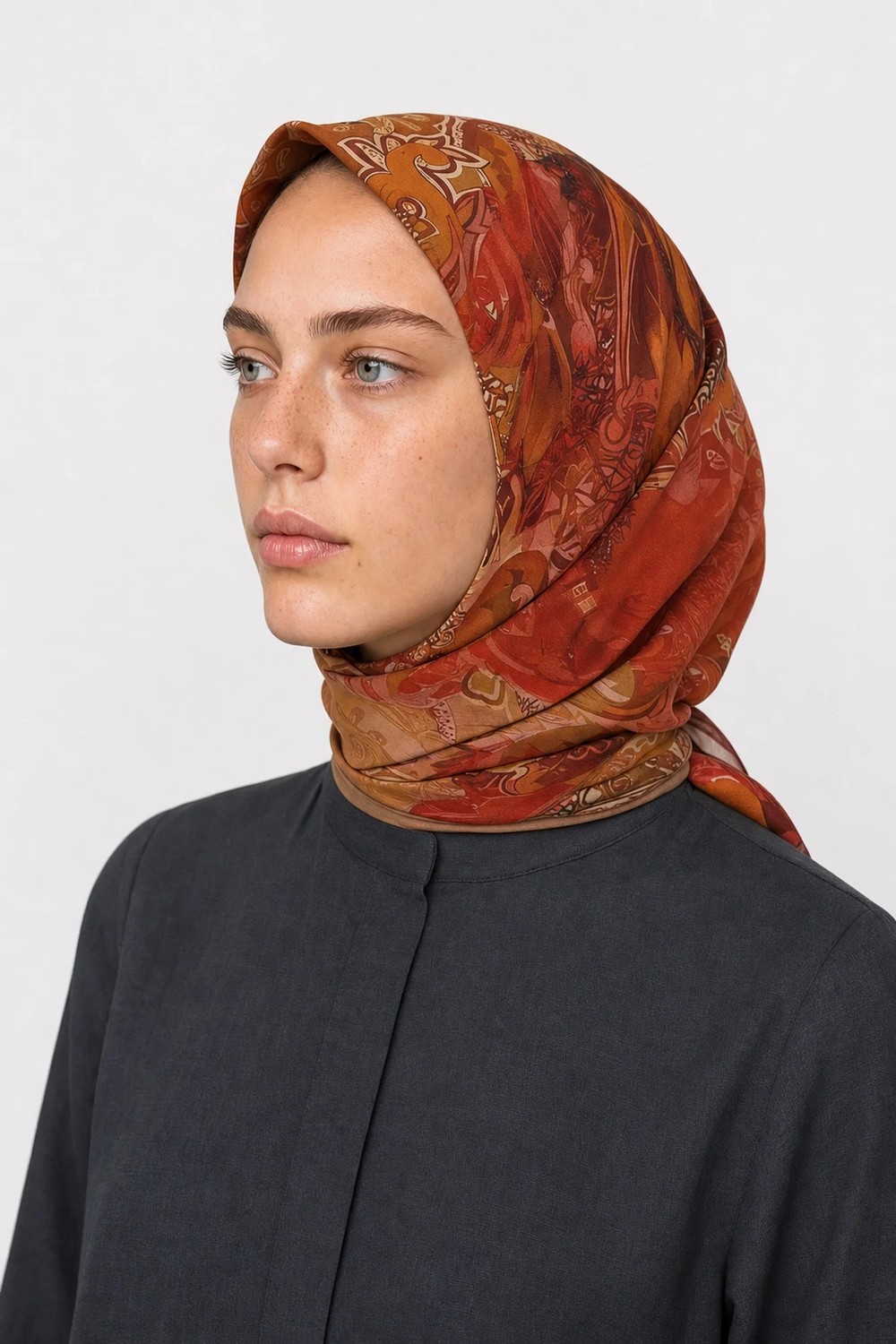 Mooncorn Cerise Desen Hebei Ipek Eşarp görsel 2
