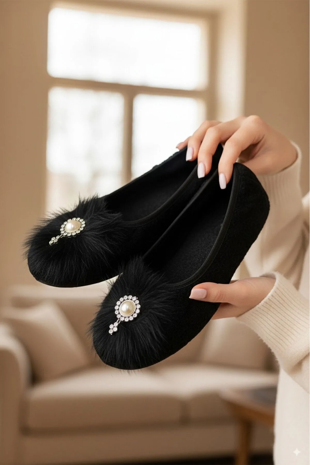 Ceyda Shoes Süslü Kadife Ev,hac Tavaf Umre Babeti, Hediye, Günlük Babet,tüylü Babet, Panduf, Patik, Gösteri Pisi Pisi