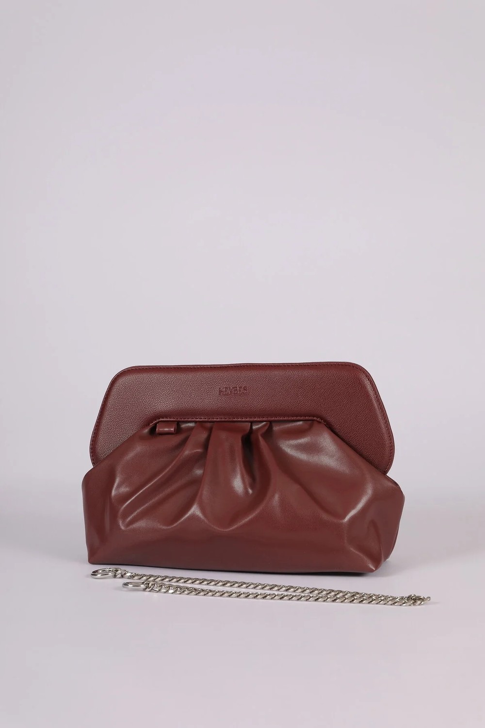 Heybes Kadın Taba Vegan Deri Büzgü Tasarım Mıknatıs Mekanizmalı Modern Clutch El Çantası görsel 3