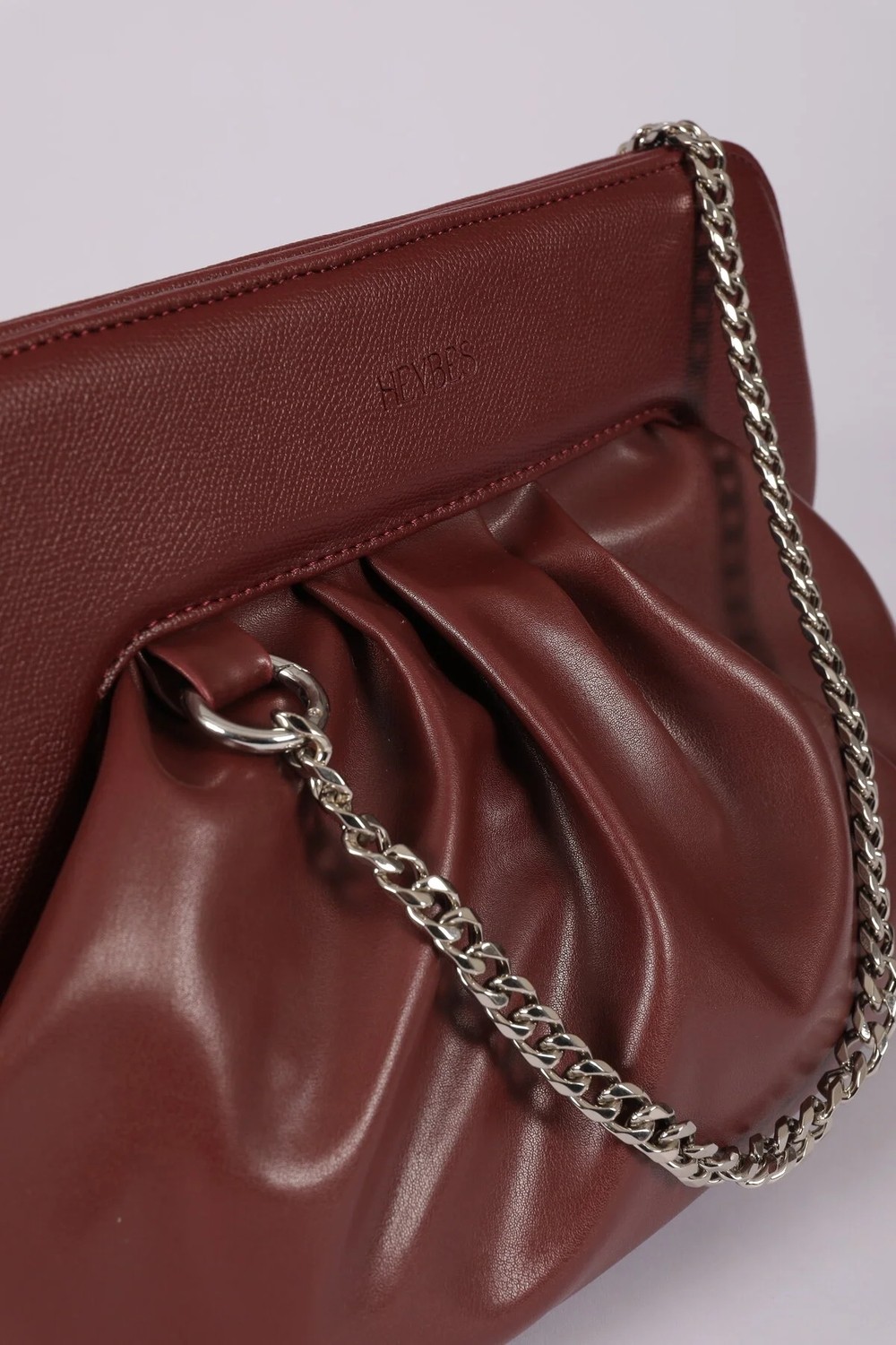 Heybes Kadın Taba Vegan Deri Büzgü Tasarım Mıknatıs Mekanizmalı Modern Clutch El Çantası görsel 4
