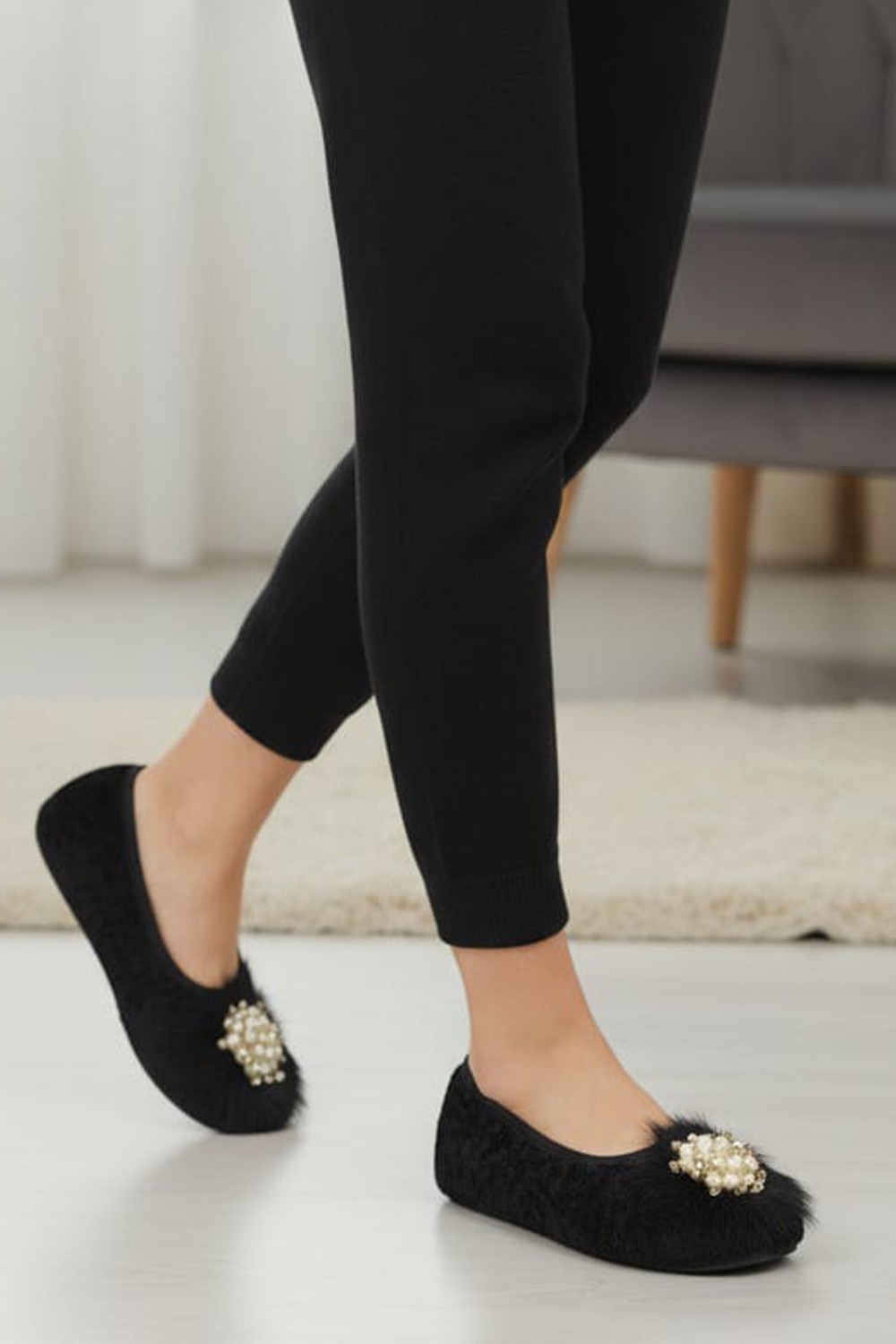 Ceyda Shoes Süslü Taşlı,kadife Ev Tavaf Hac, Umre, Hediye, Günlük Çeyiz, Babet, Panduf, Patik, Gösteri Pisi