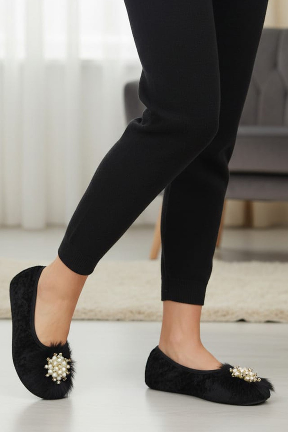 Ceyda Shoes Süslü Taşlı,kadife Ev Tavaf Hac, Umre, Hediye, Günlük Çeyiz, Babet, Panduf, Patik, Gösteri Pisi görsel 3