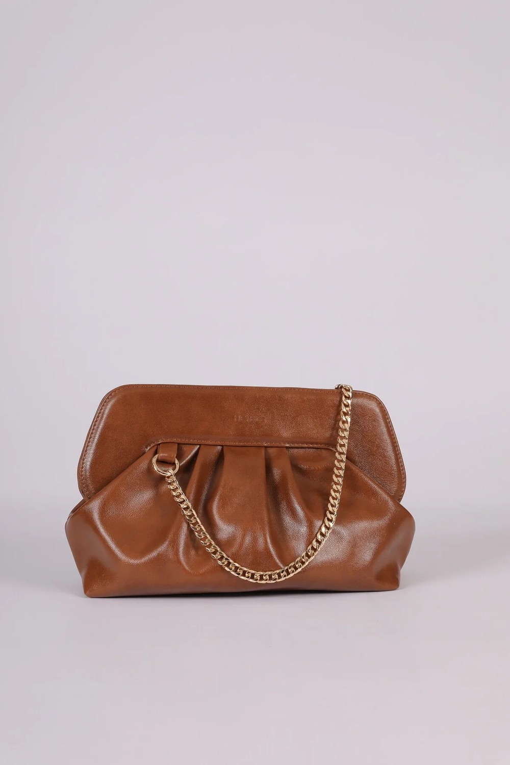 Heybes Kadın Taba Vegan Deri Büzgü Tasarım Mıknatıs Mekanizmalı Modern Clutch El Çantası görsel 7