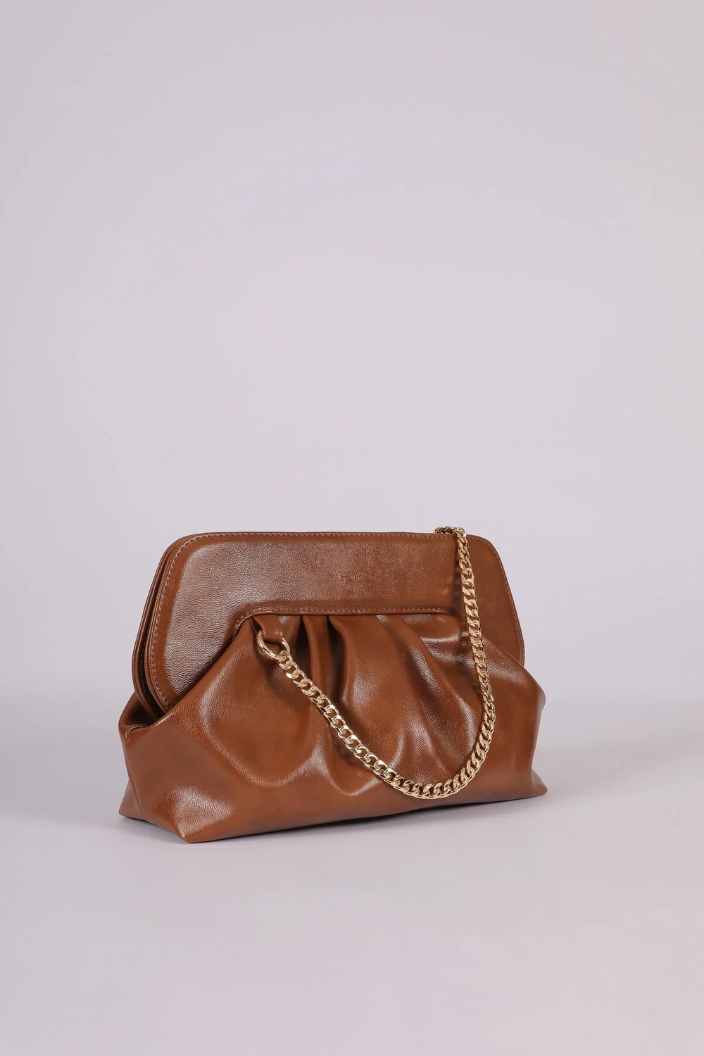Heybes Kadın Taba Vegan Deri Büzgü Tasarım Mıknatıs Mekanizmalı Modern Clutch El Çantası görsel 8
