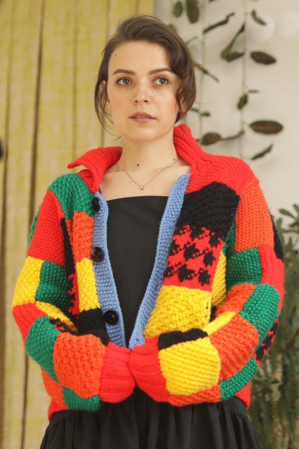 Hobilanka Kadın Renkli El Örgüsü Harry Styles Kısa Hırka