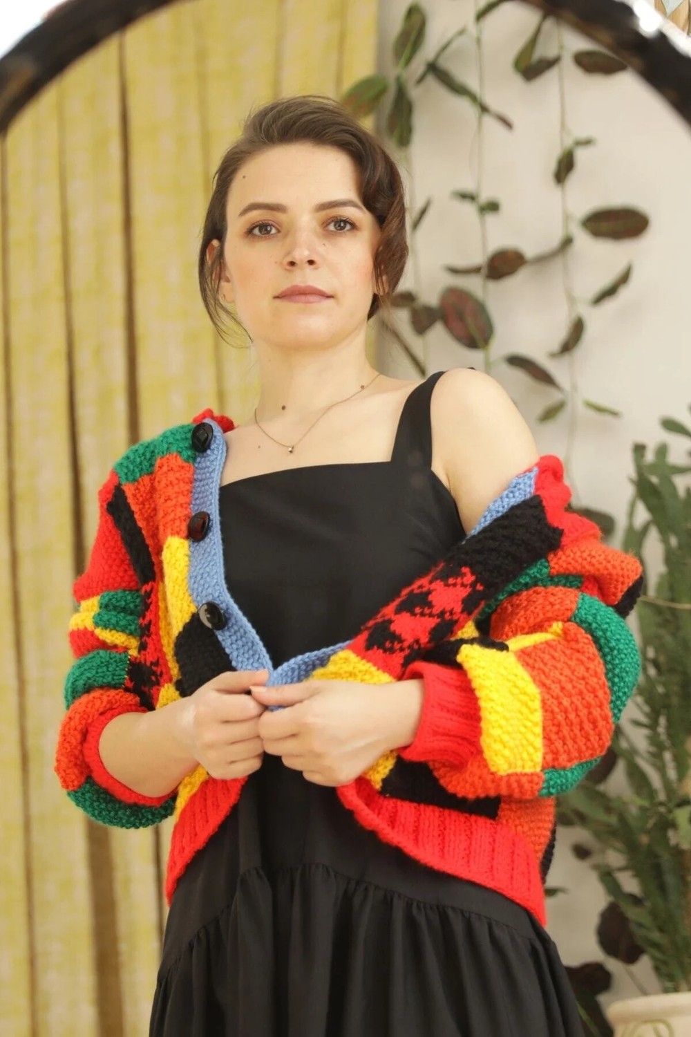 Hobilanka Kadın Renkli El Örgüsü Harry Styles Kısa Hırka görsel 4
