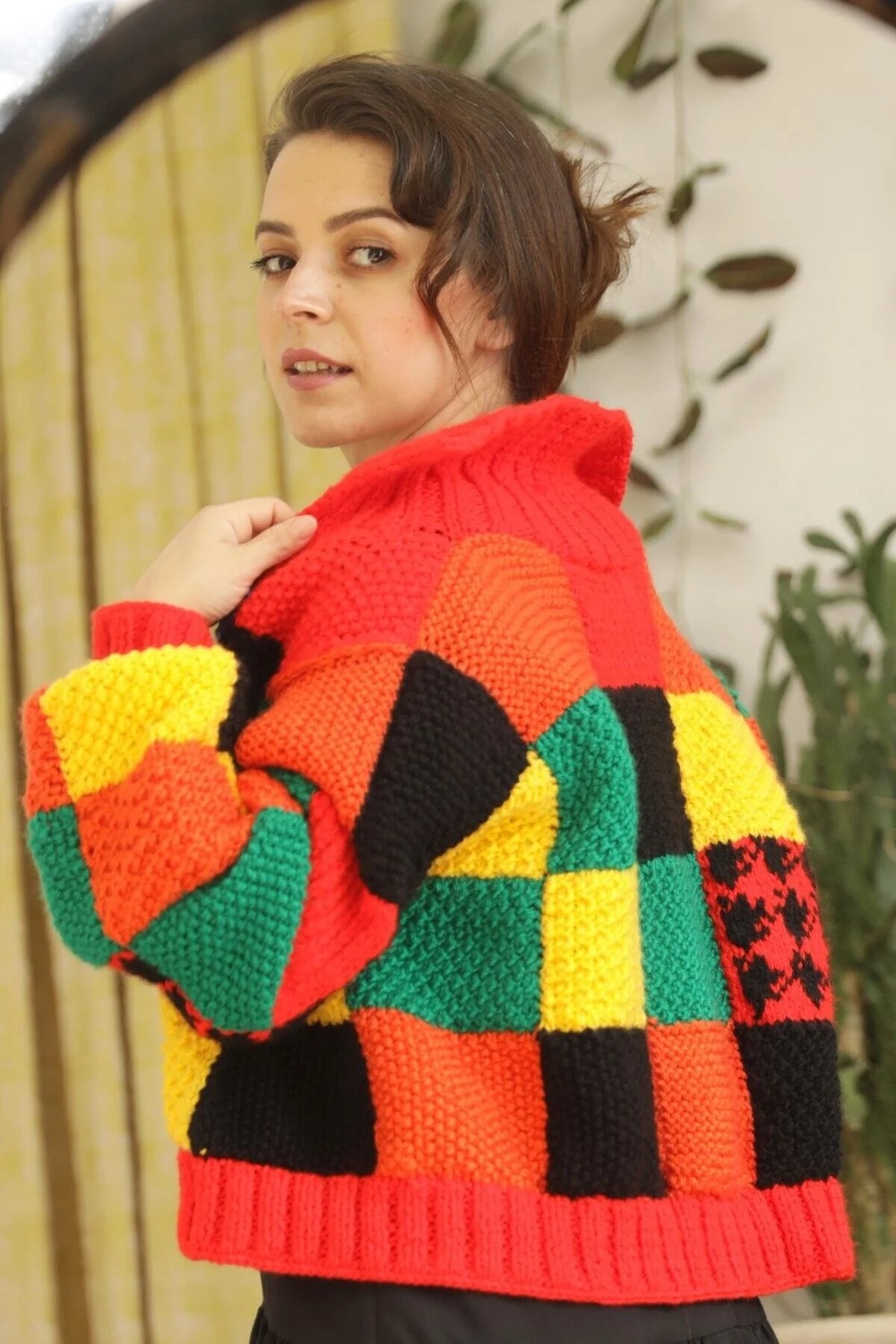 Hobilanka Kadın Renkli El Örgüsü Harry Styles Kısa Hırka görsel 5