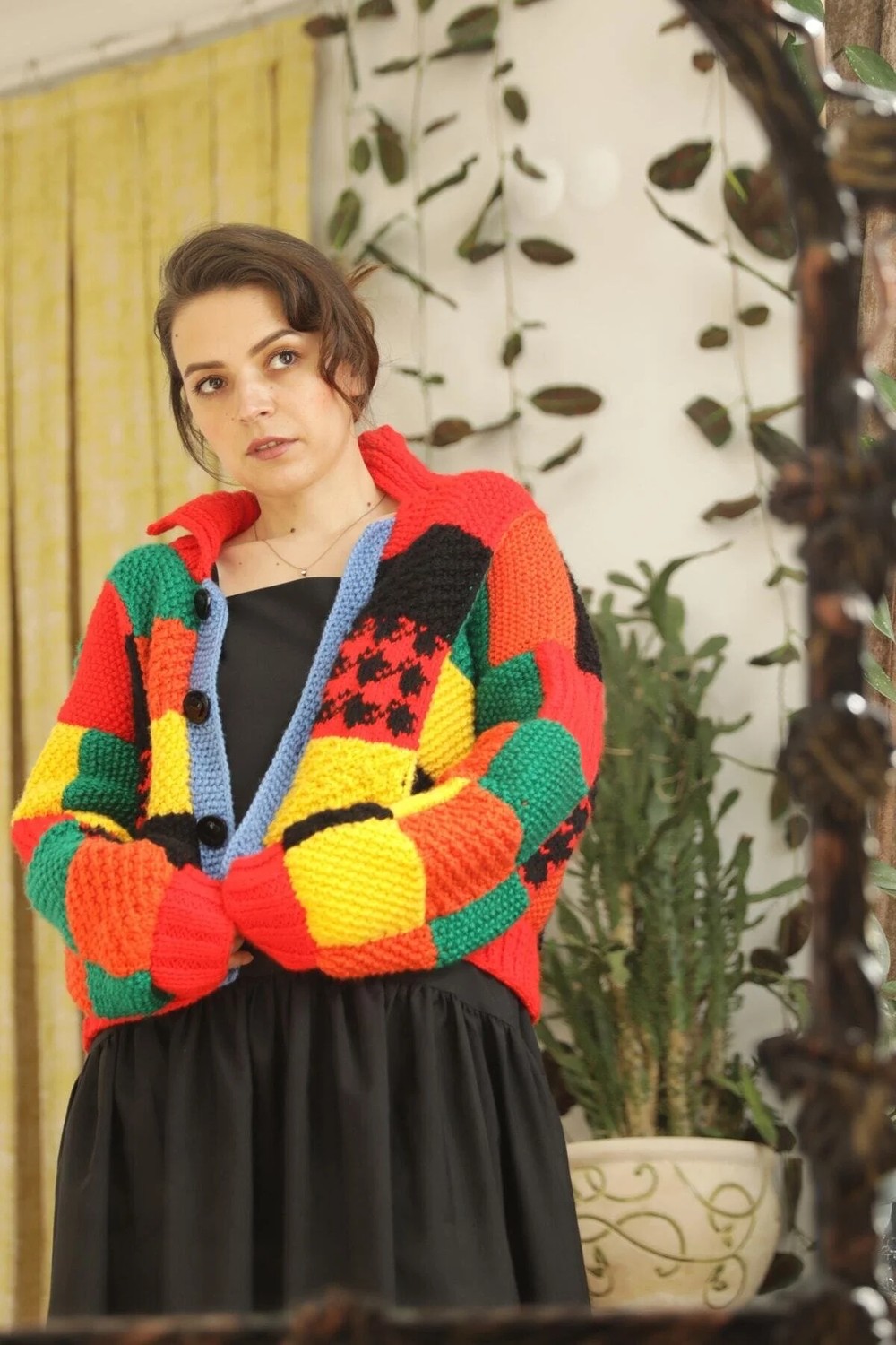 Hobilanka Kadın Renkli El Örgüsü Harry Styles Kısa Hırka görsel 6