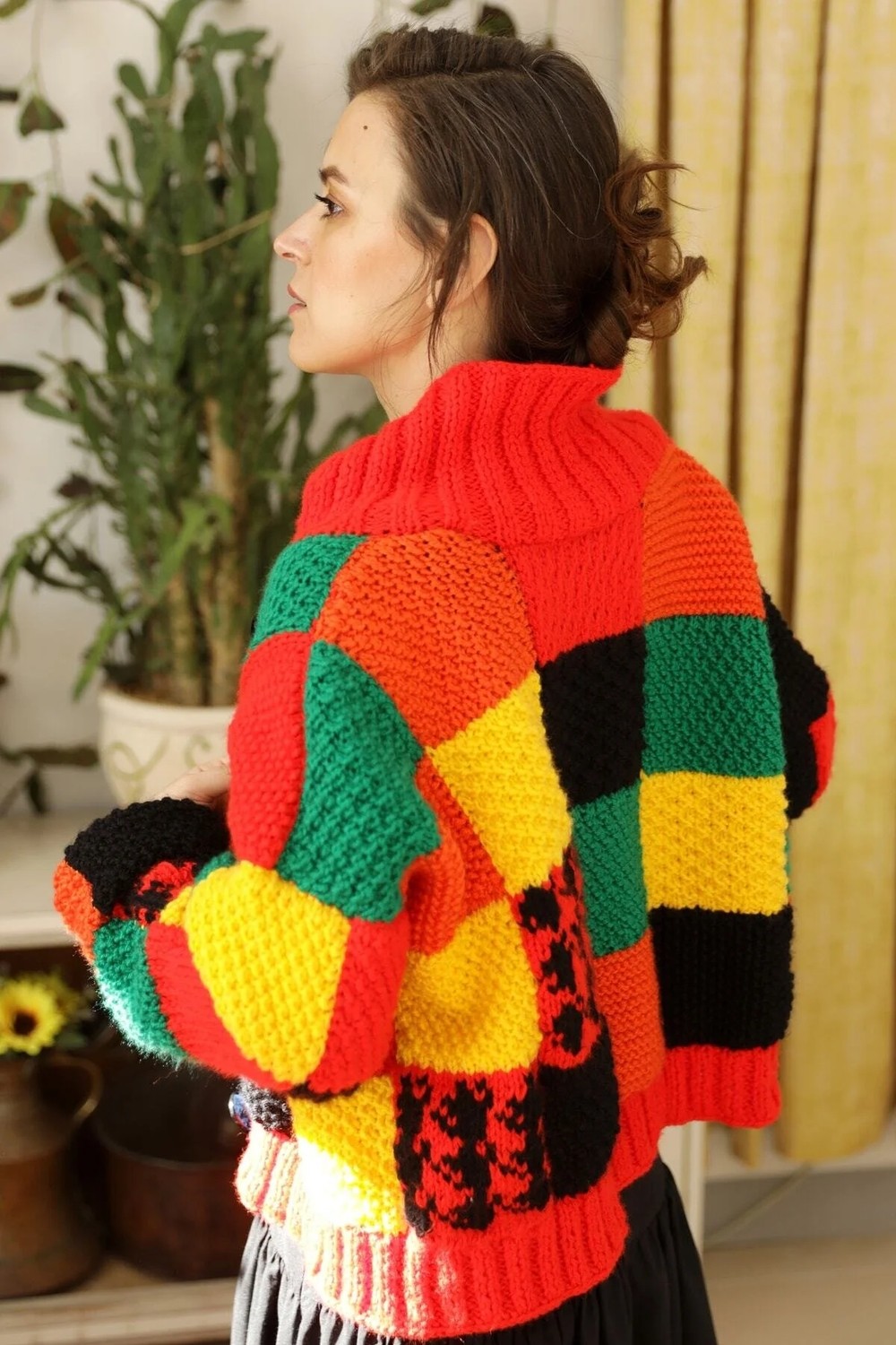 Hobilanka Kadın Renkli El Örgüsü Harry Styles Kısa Hırka görsel 7