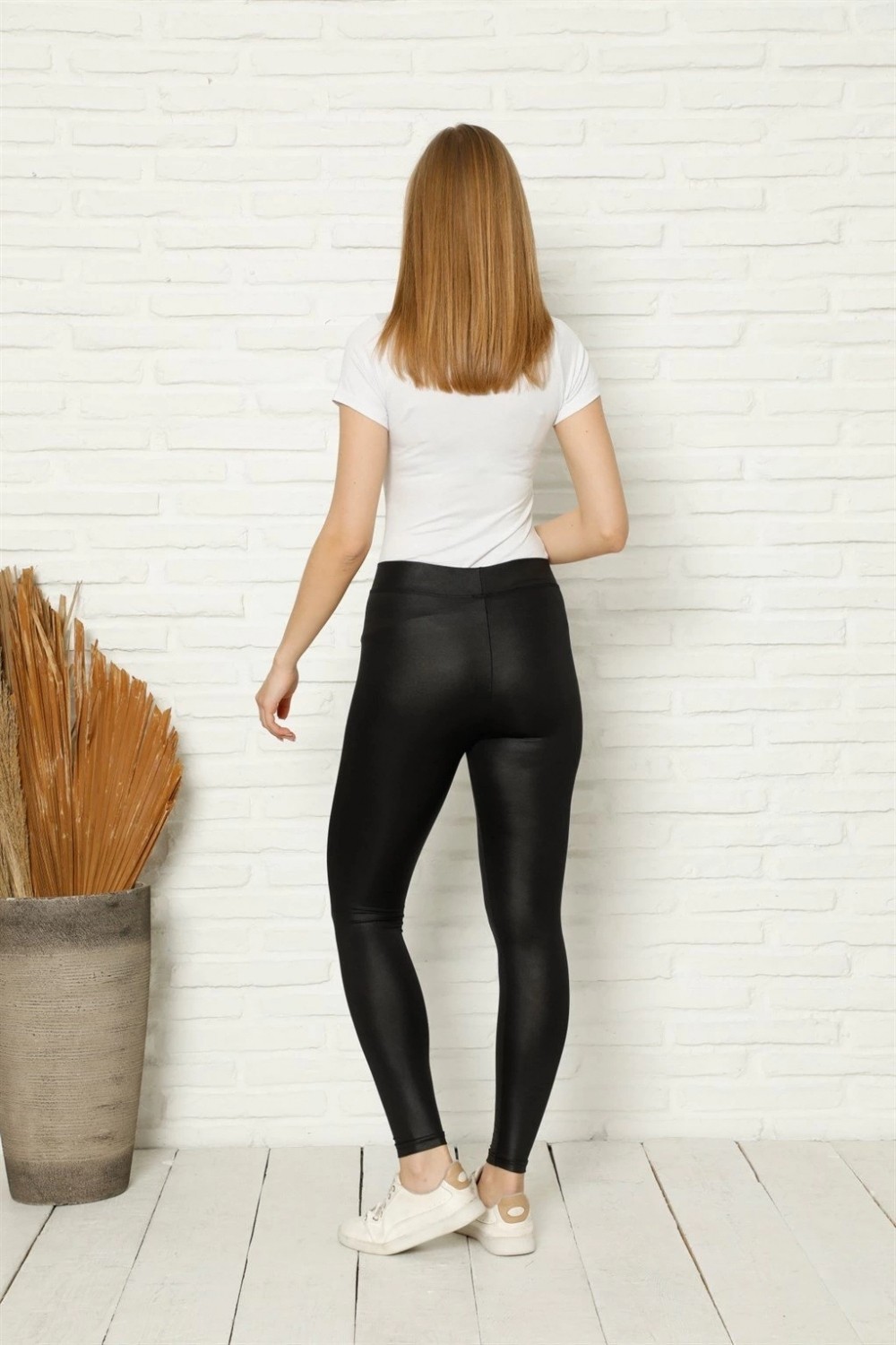 Pileli Store Kadın Deri Tayt Siyah görsel 3